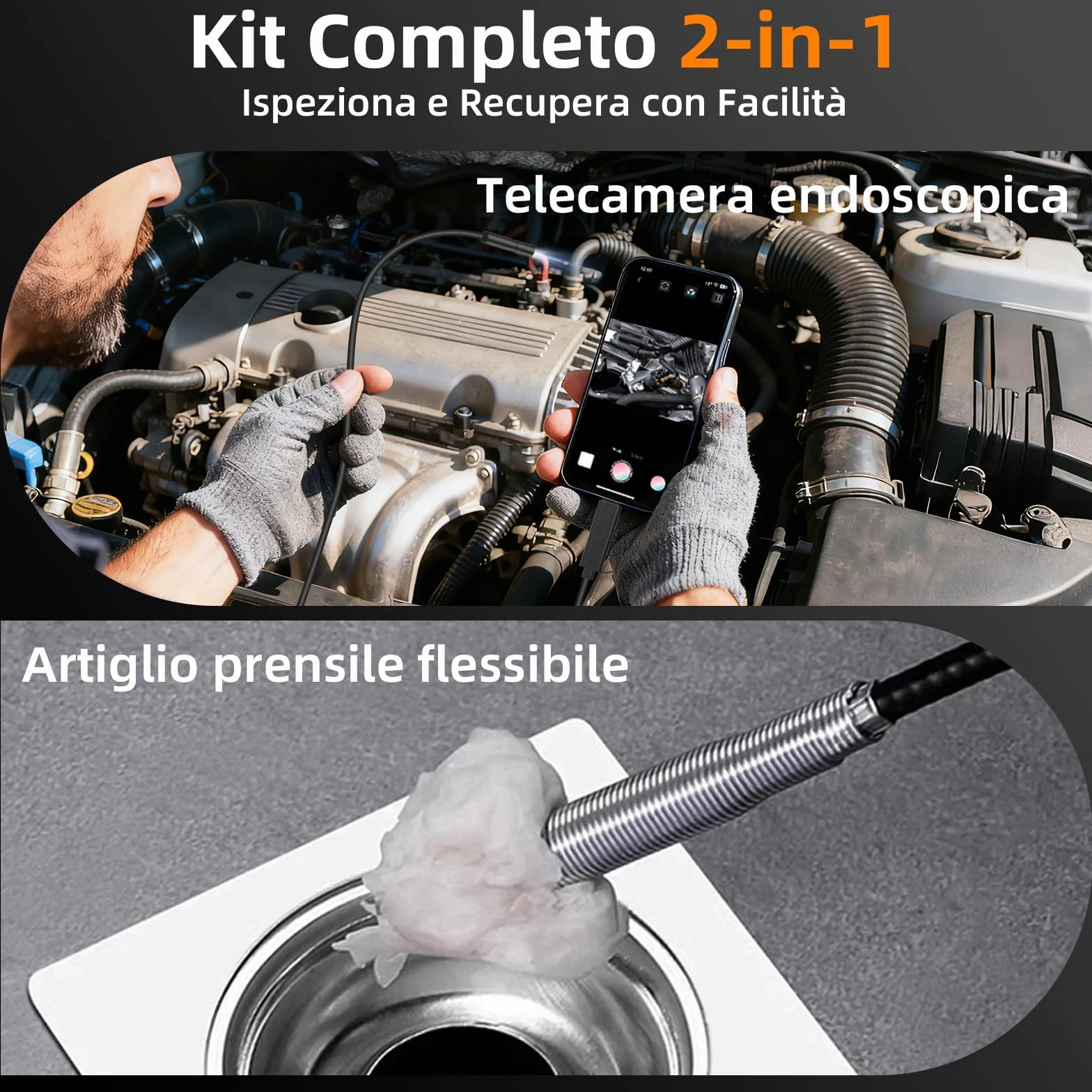 Endoscopio Per Smartphone Telecamera Endoscopica 1920P HD IP67 5M 8 LED