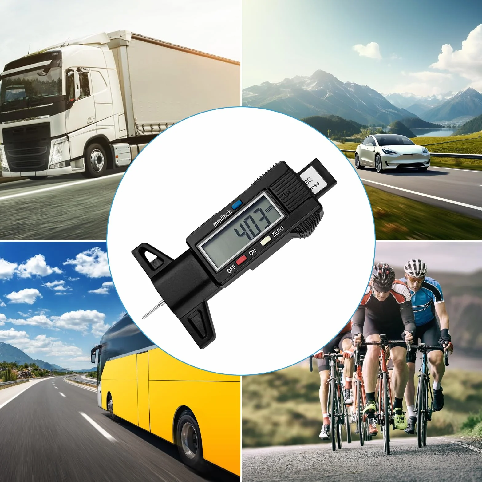 Gvolatee Misuratore Battistrada Pneumatici Digitale con LCD Display, Profondimetro per Auto Furgoni Camion Moto