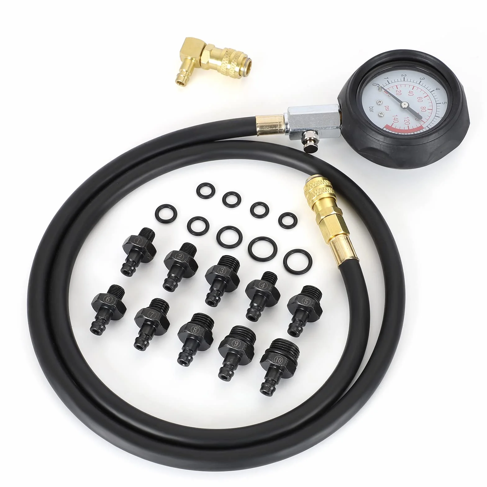 Kit di tester per la pressione dell'olio, set di strumenti per manometro, 0 - 140 PSI, sistema di carburante, sensore meccanico del motore del cilindro, test di compressione per auto, ATV