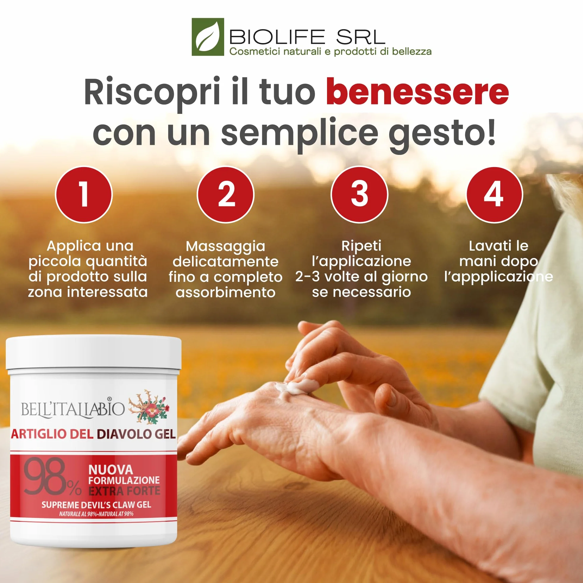 Gel Artiglio del Diavolo Extra Forte 98% 550ml Massaggi Muscoli Crema Recupero Sportiva Collagene Acido Ialuronico Bell'ItaliaBio Made in Italy