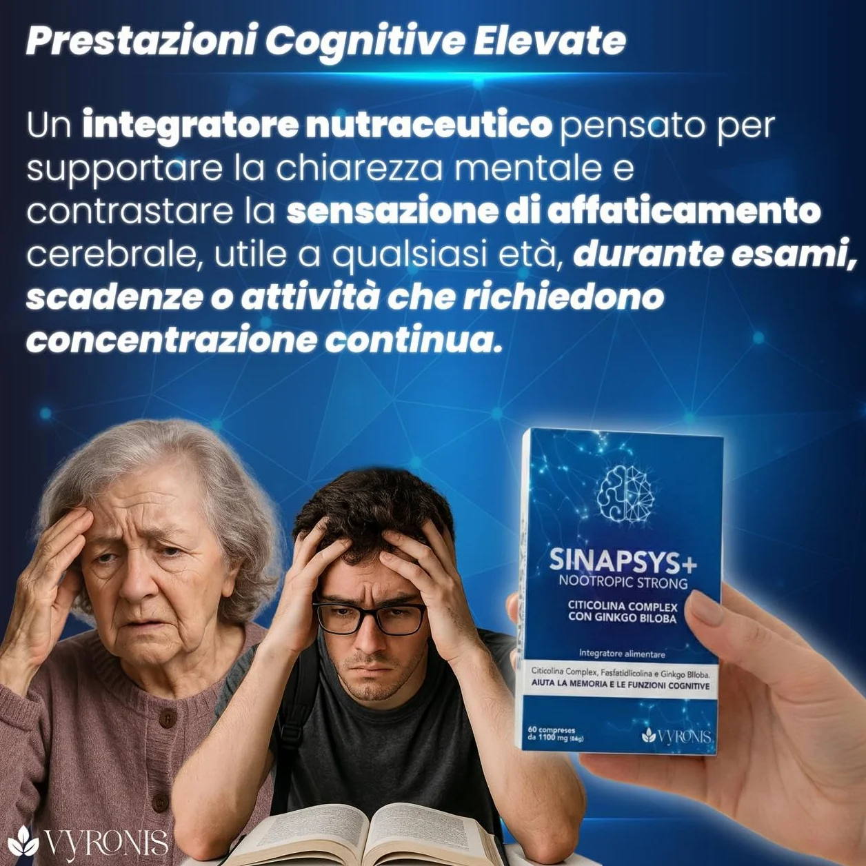 SINAPSYS+ integratore di citicolina 1000 mg colina boost mente memoria concentrazione