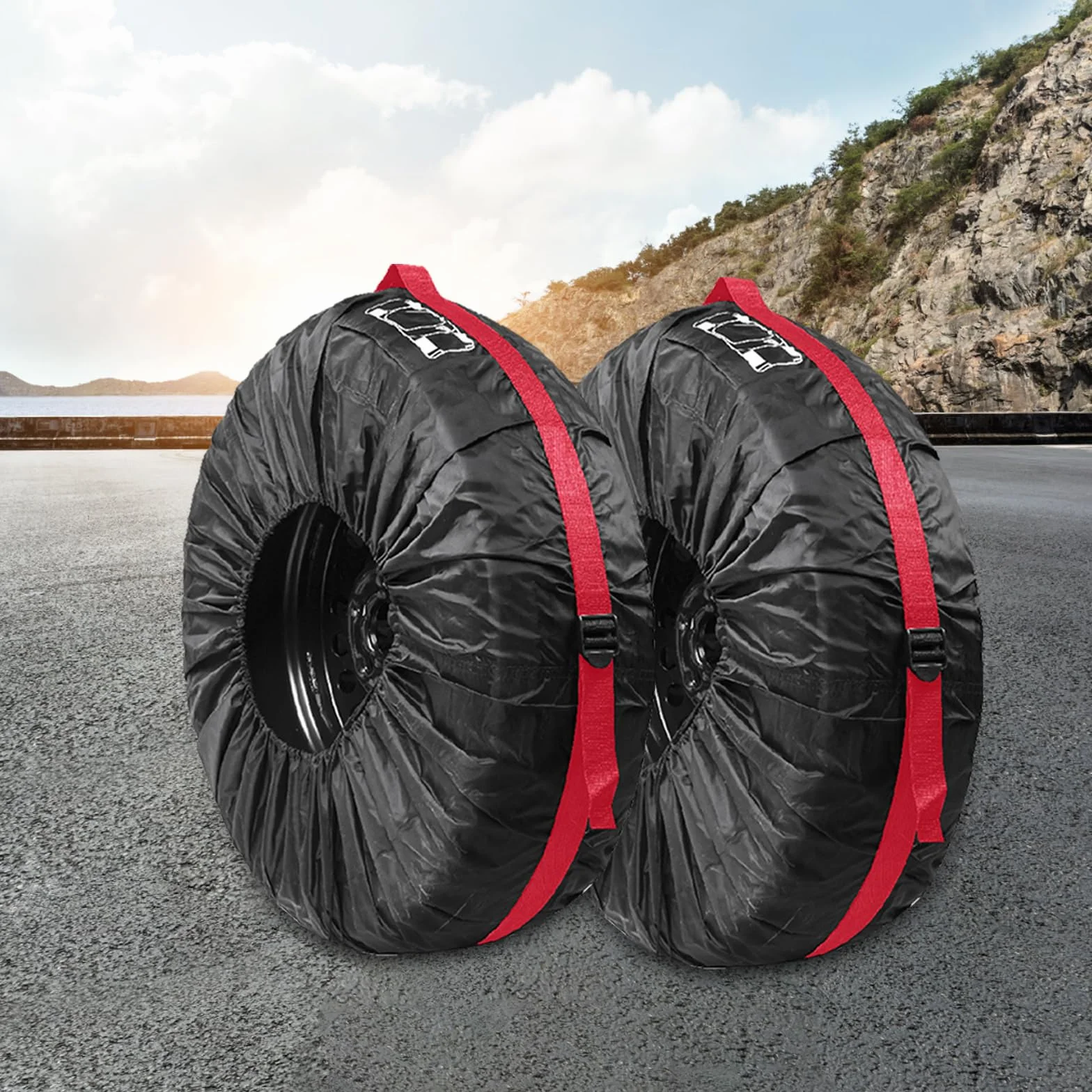 Set di 4 Borse per Pneumatici 19-23 Pollici Copriruota Custodia Impermeabile Rosso + Nero