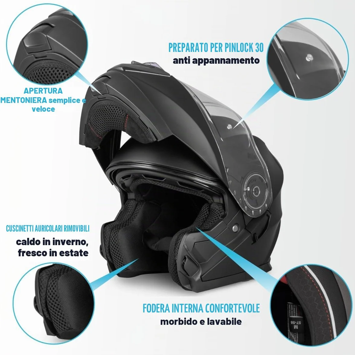VINZ Santos Casco Modulare Moto & Scooter | Con Doppia Visiera | Certificato ECE 22.06 & PINLOCK preparato | Integrale Donna E Uomo | nelle taglie dalla XS-XXL