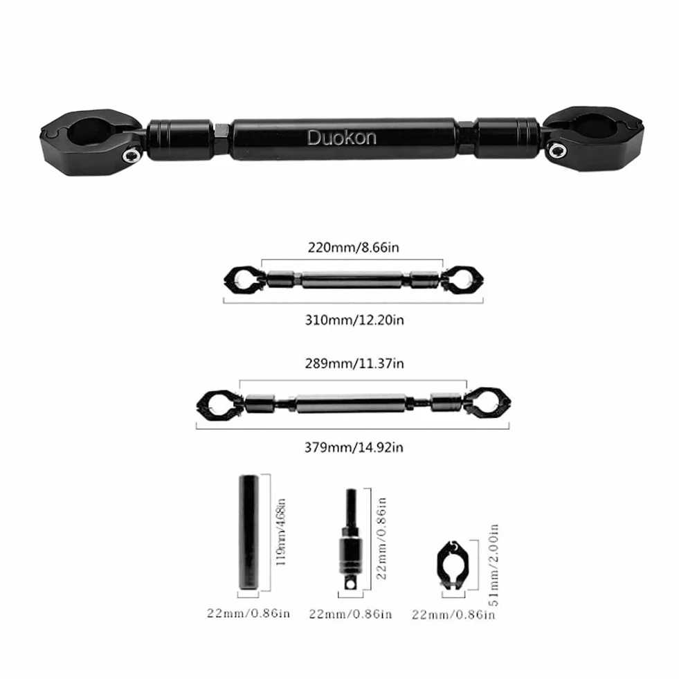 Zerone Barra Stabilizzatrice in Alluminio per Moto, Barra di Bilanciamento Manubrio Regolabile Universale per Manubrio da 22mm - Nero