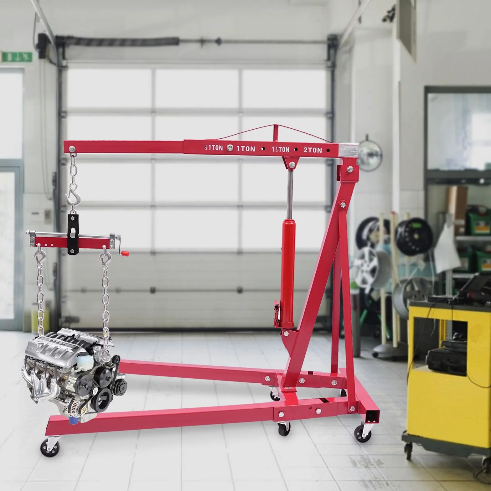 Gru pieghevole idraulica 2T, gru da officina con compensatore motore – Capacità di carico 4409 lbs, per auto industria magazzino