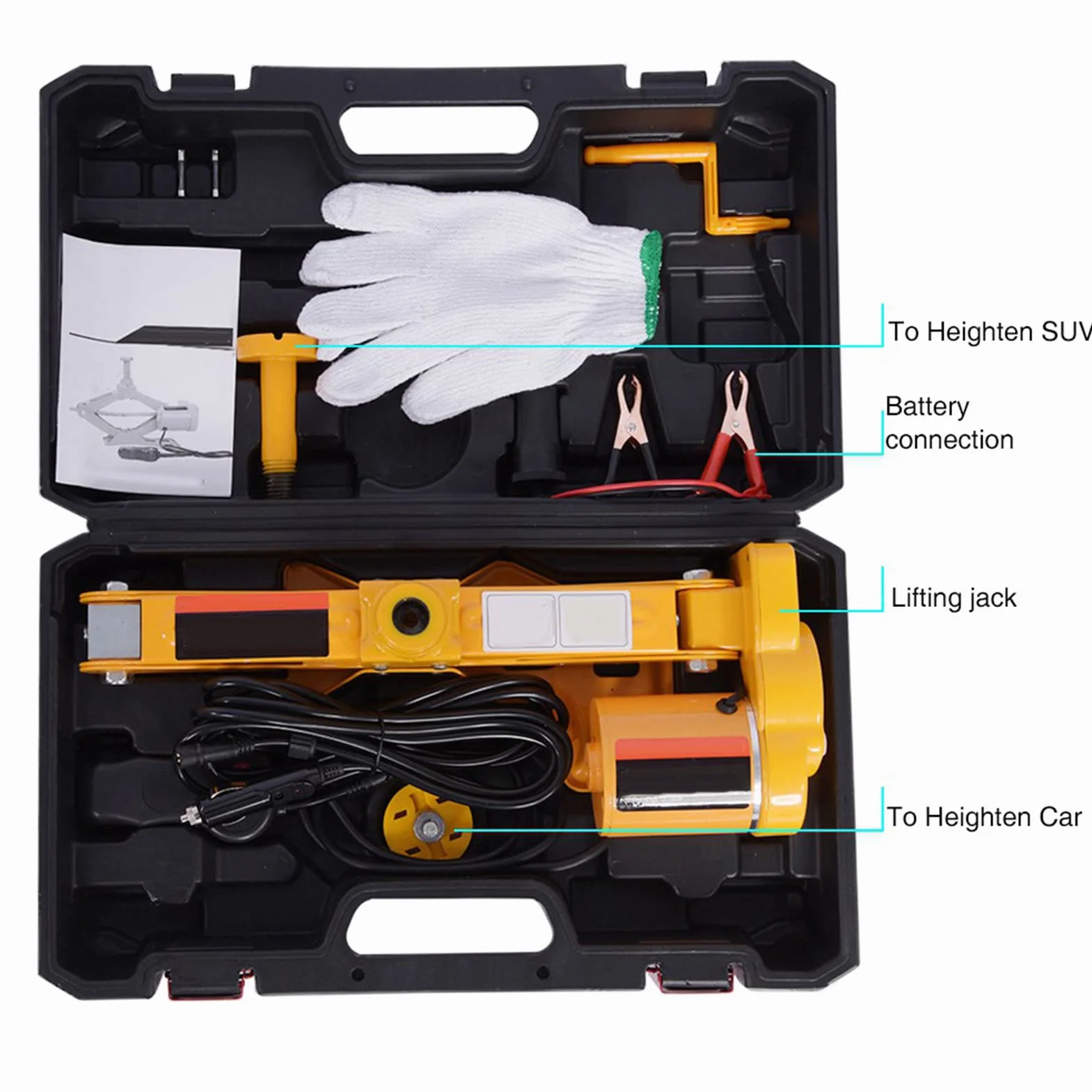 Martinetto Elettrico 3 Tonnellate 12V 15A Kit Attrezzi con Custodia per Cambio Pneumatici 12-35 cm