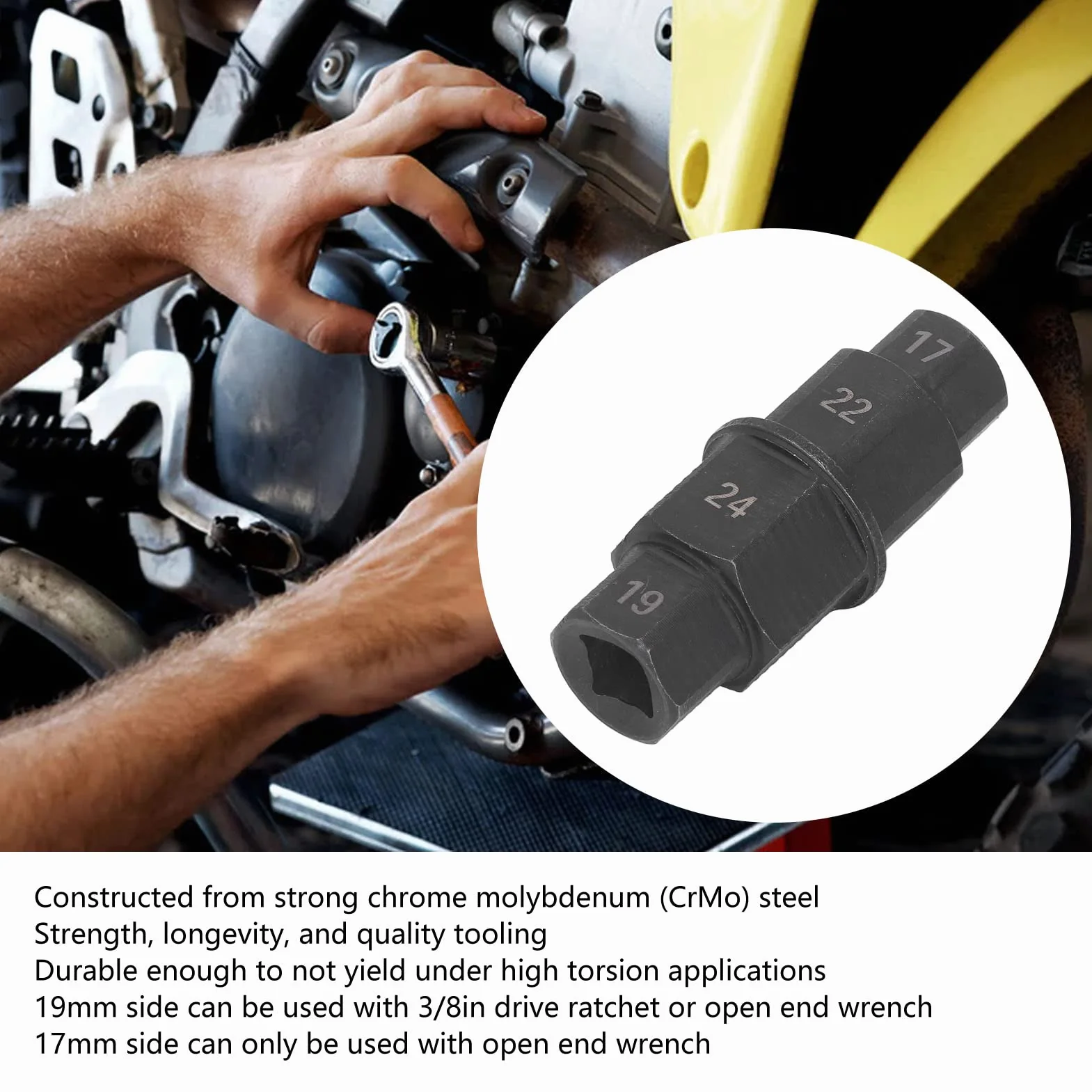 Chiave a bussola per asse esagonale 17 19 22 24 mm Nero moto