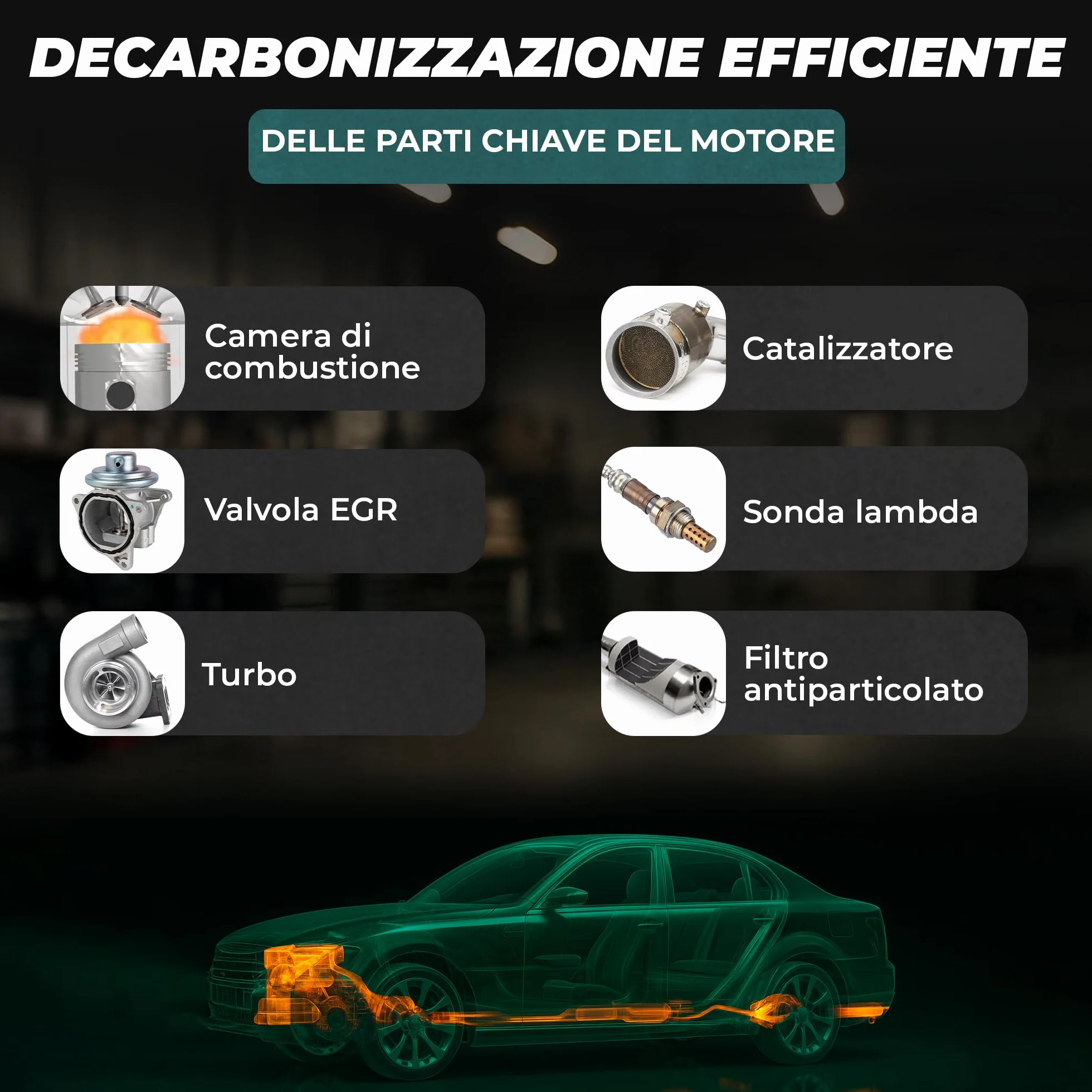 MARTIN STRAUSS Pulitore Diesel EURO 6 in 1. Decarbonizzante del sistema di scarico: Valvola EGR, Turbo, Catalizzatore, FAP, Lambda. 1 Litro, 3 Dosi