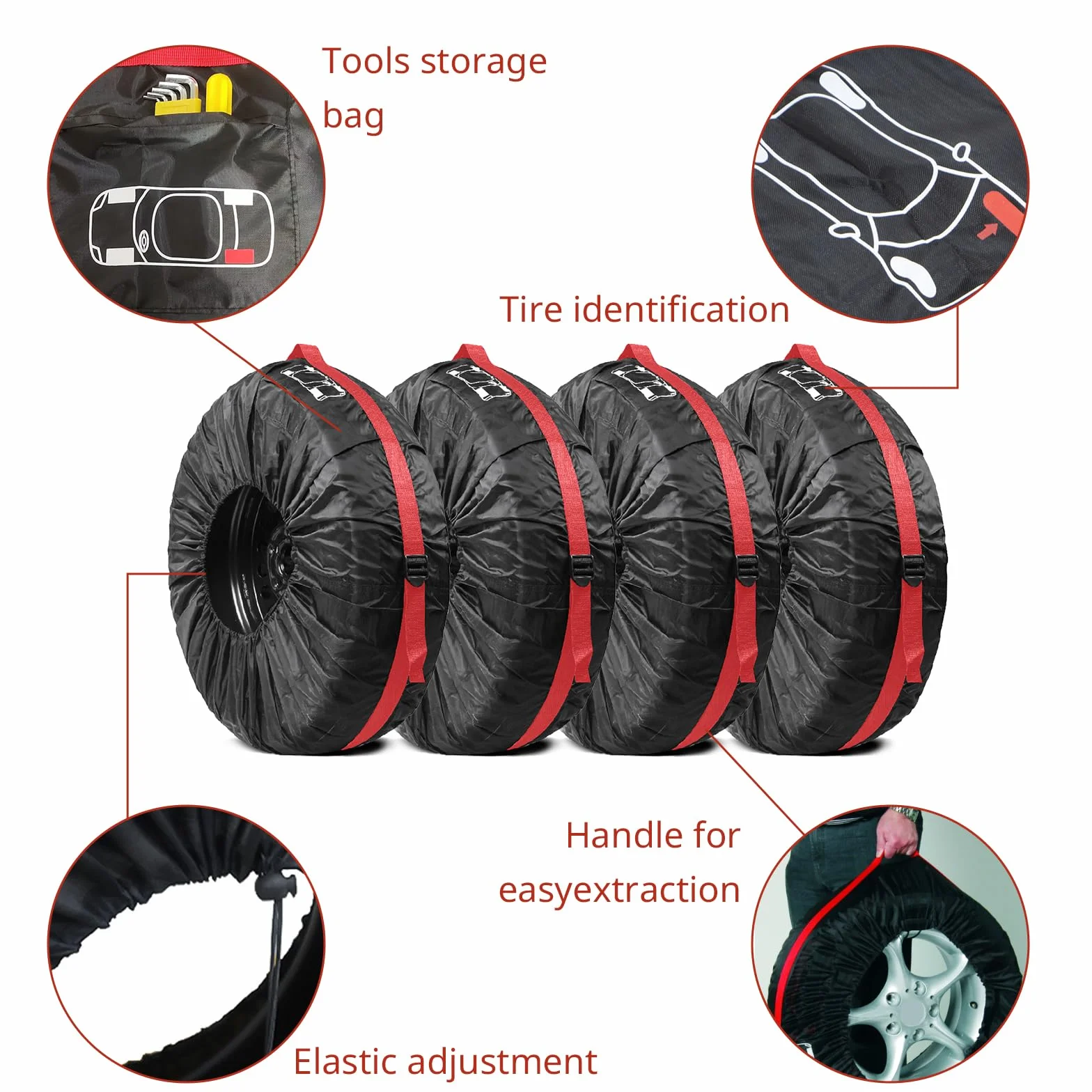OWLMATE 4 Pezzi Porta Pneumatici 18-22 Pollici Copriruota di Scorta, Copri Gomme Auto da Garage per Ruota Protezione (Diametro 80 cm/31 in)