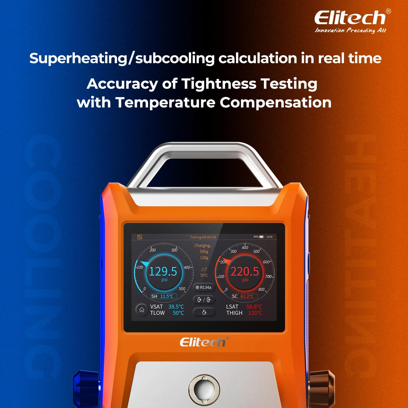 Elitech EMG-20V Kit Manometro Digitale Intelligente con Schermo Touch 5 Pollici Bluetooth per HVAC