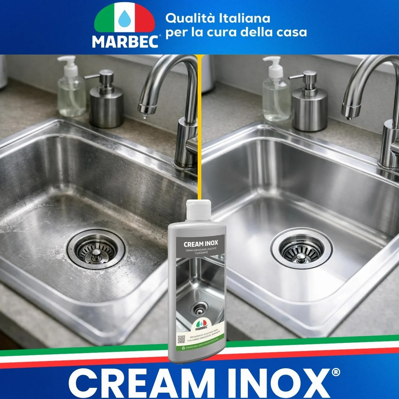 Marbec Crema Lucidante Inox 250g Pulisce Sgrassa Acciaio Alluminio