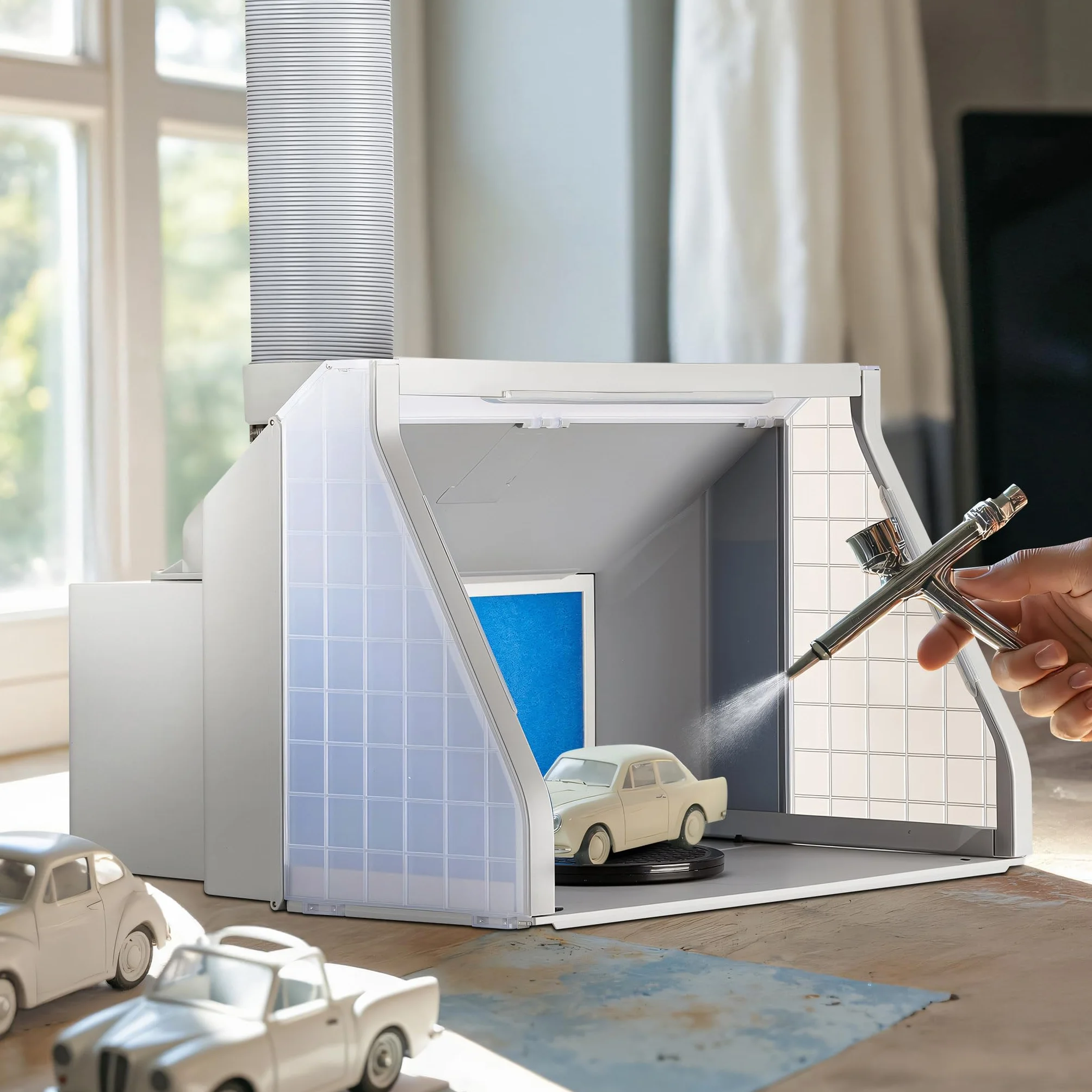 Wiltec Cabina di aspirazione per verniciatura 9m³/min con LED, manopola e Doppia Ventola Regolabile