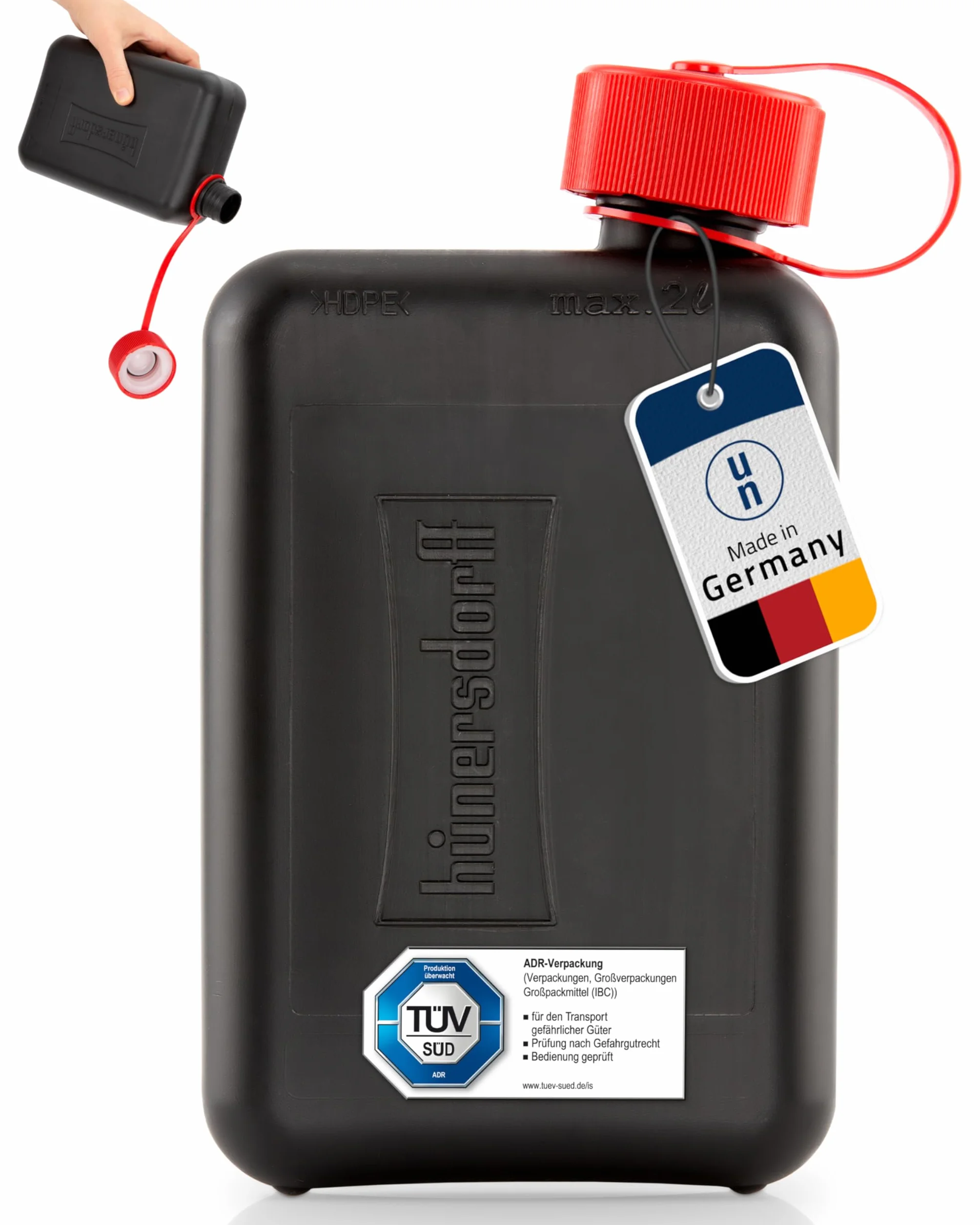 hünersdorff Tanica carburante 2 l HD-PE TÜV Germania nero