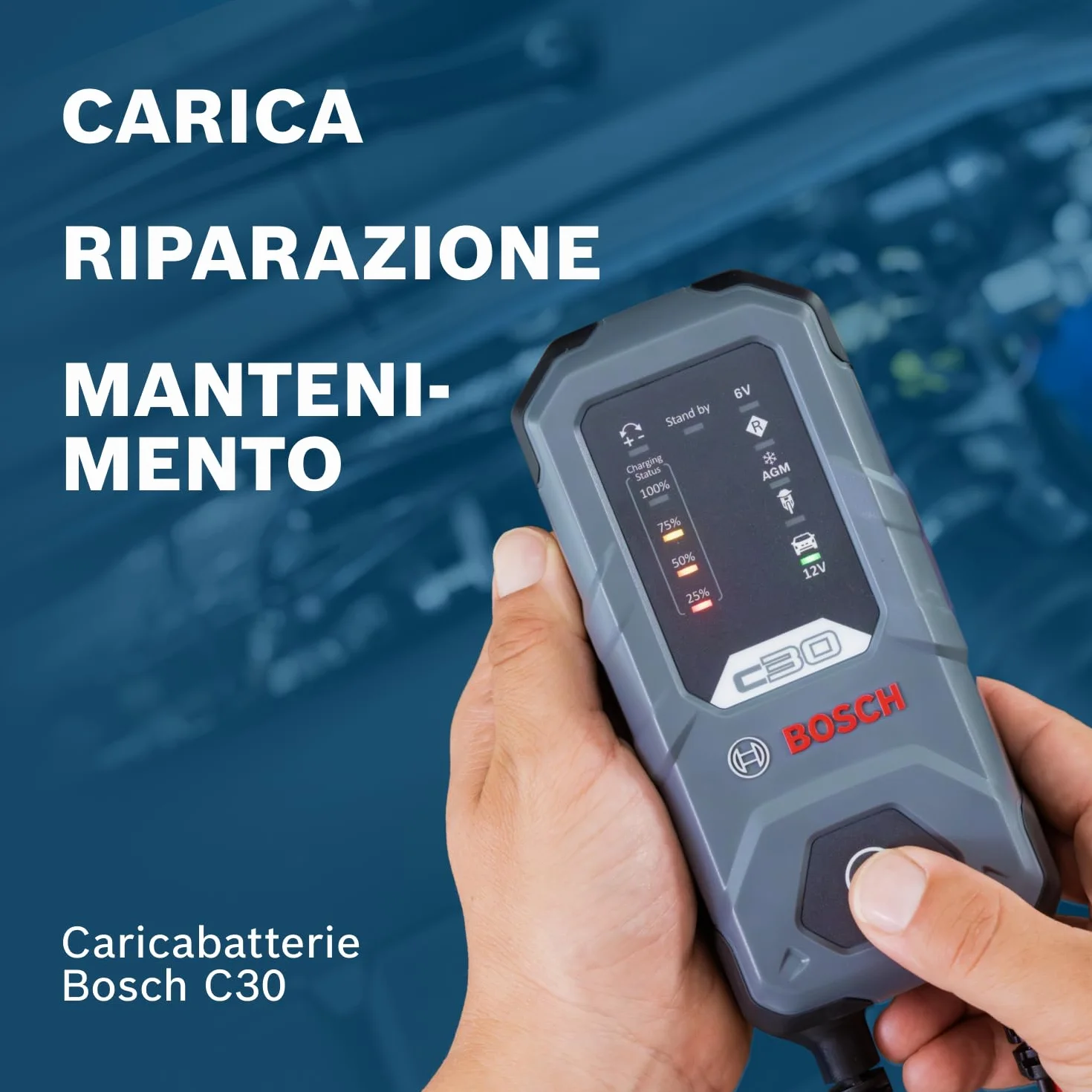 Bosch C30 Caricabatterie per Auto 6V 12V 3,8A Carica di Mantenimento per Batterie Piombo-Acido EFB GEL AGM SLI