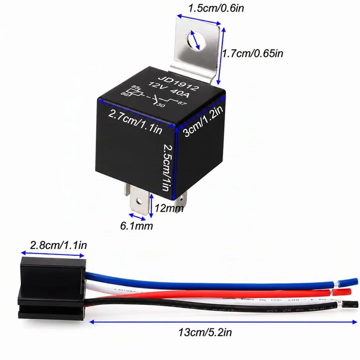 Gebildet 2 pezzi JD1912 Cablaggio Relè per Auto 12V 40A 4 Pin SPST 12AWG Prese per Cablaggio Con Diodo Integrato per Autocarri Furgoni Moto Barche