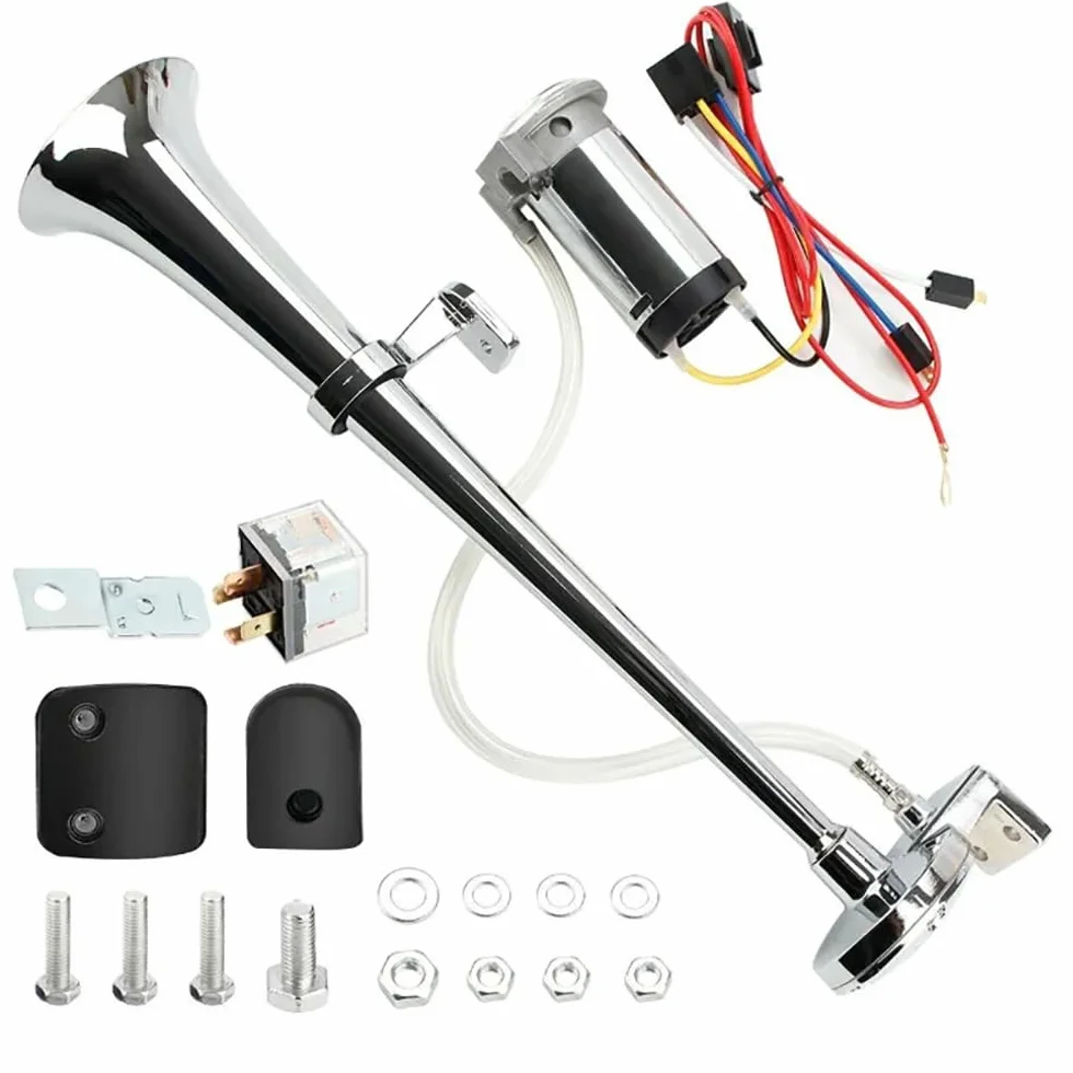 NEWFUN Tromba Camion 12v, Clacson 12v, Trombe Auto 12v, 12V 150dB Air Horn, Rivestimento Elettroforetico Catodico, per Autocarri Auto Tricicli Barche Ecc (Compressore Incluso Nel Kit)