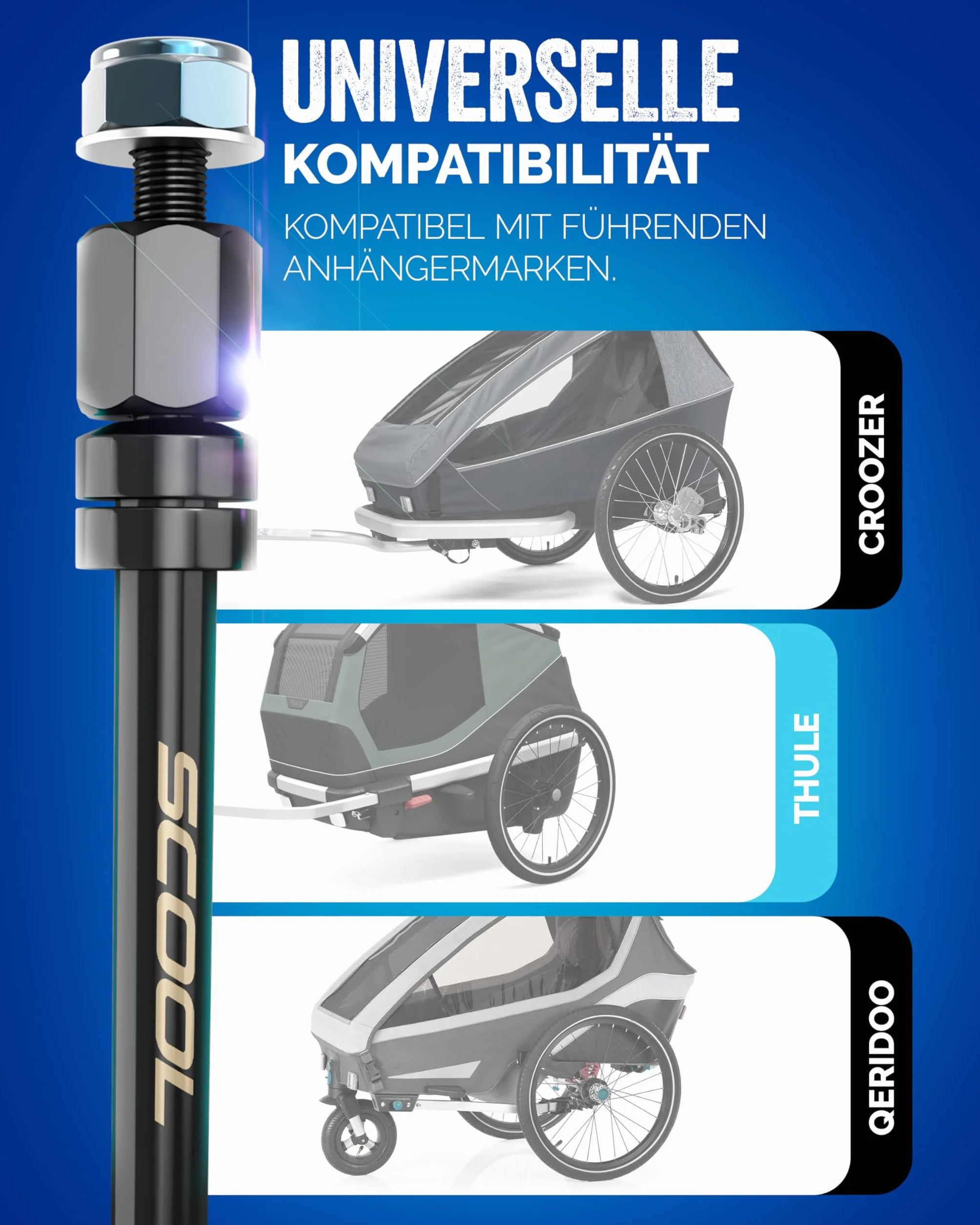Asse a innesto per rimorchio bicicletta – Adattatore M12 per tutte le lunghezze – Rimorchio bicicletta – Assale con adattatore (M12 x 1,0)