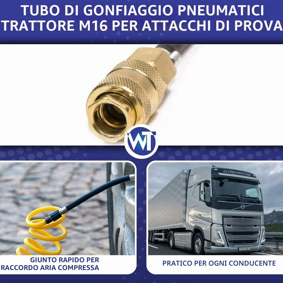Tubo di riempimento per pneumatici M16 12 bar adatto per Volvo FH Scania Daf Iveco Man Renault Mercedes