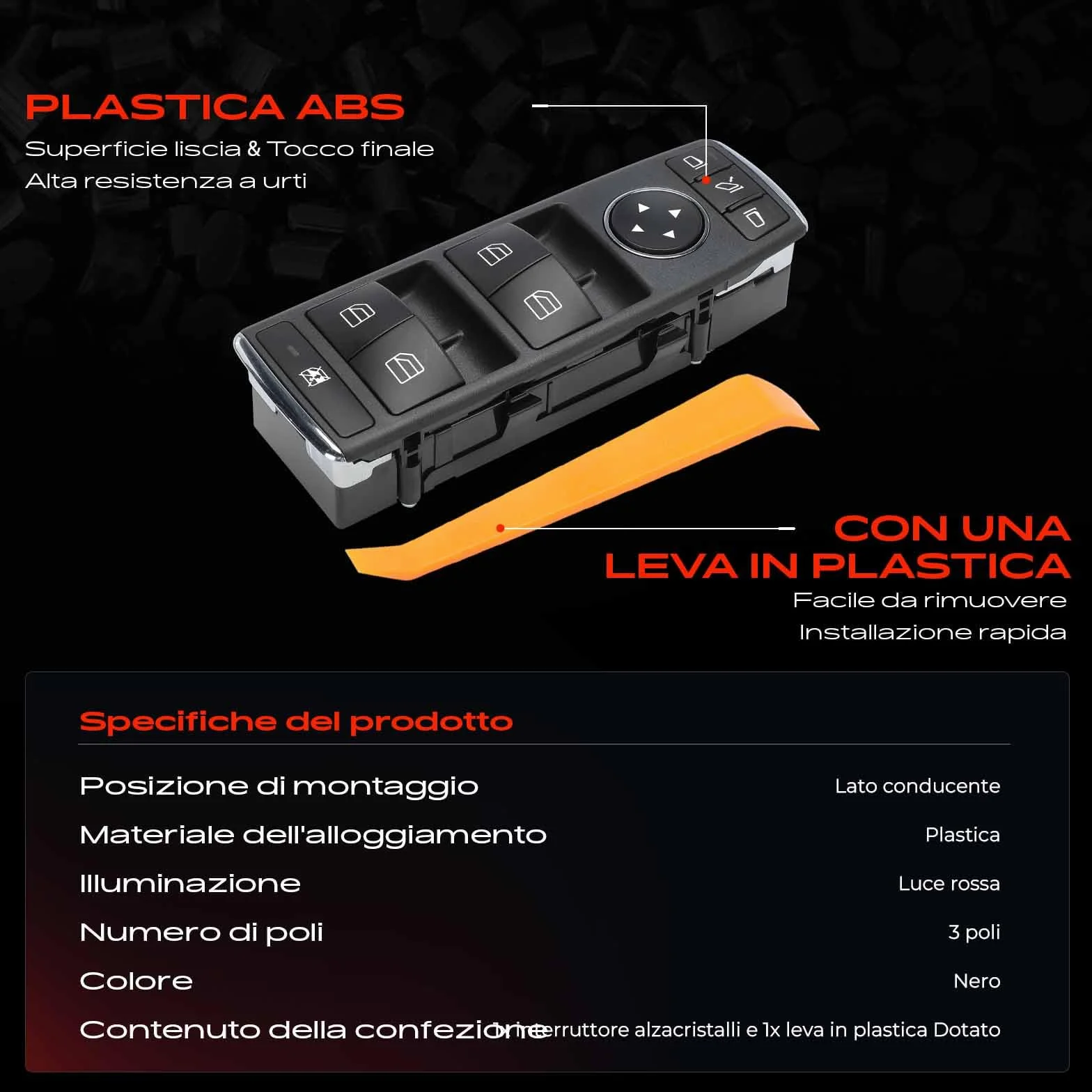 Frankberg Interruttore a pulsante per auto Anteriore sinistro Compatibile con Classe A W176 A45 AM.G A160-A250 B-Class W242 B160-B250 CLA Coupé C117 AM.G CLA 45-250 Replace# 1669054400649100