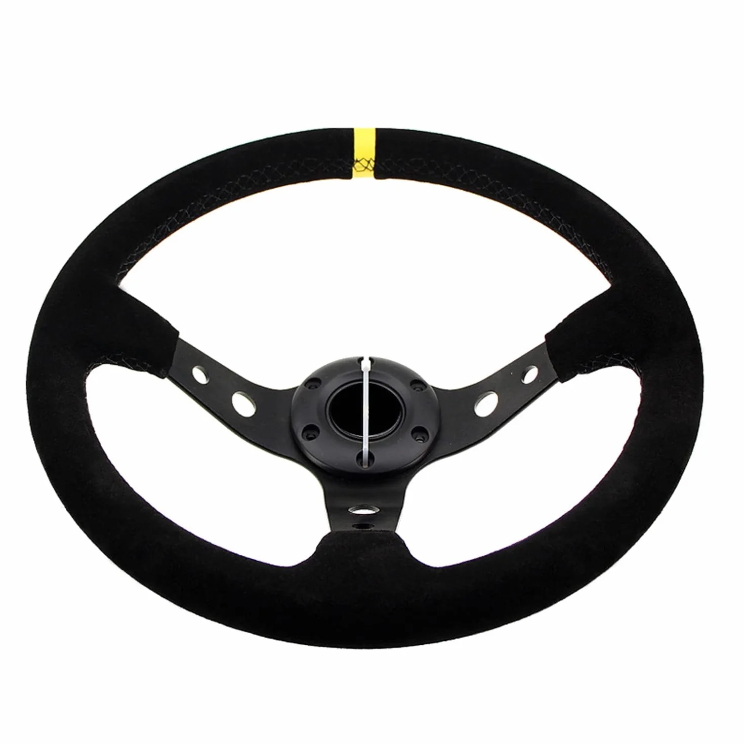 aleawol Volante sportivo universale per auto, 14 pollici, 350 mm, per motociclisti, in pelle scamosciata, da corsa, per la codifica automatica, imitazione di volanti da corsa (nero + giallo a righe)