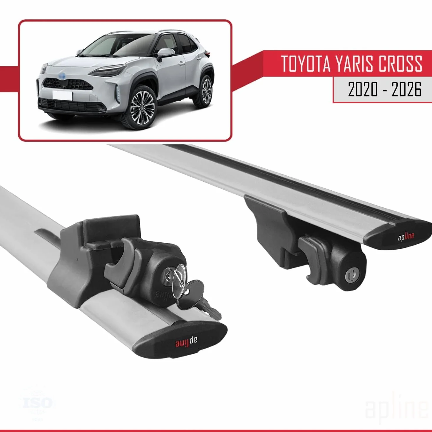 Compatibile con Toyota Yaris Cross 2020-2025 Hook Model Barre Tetto Portapacchi Auto Barre Portatutto Grigo Alluminio 2 Barre