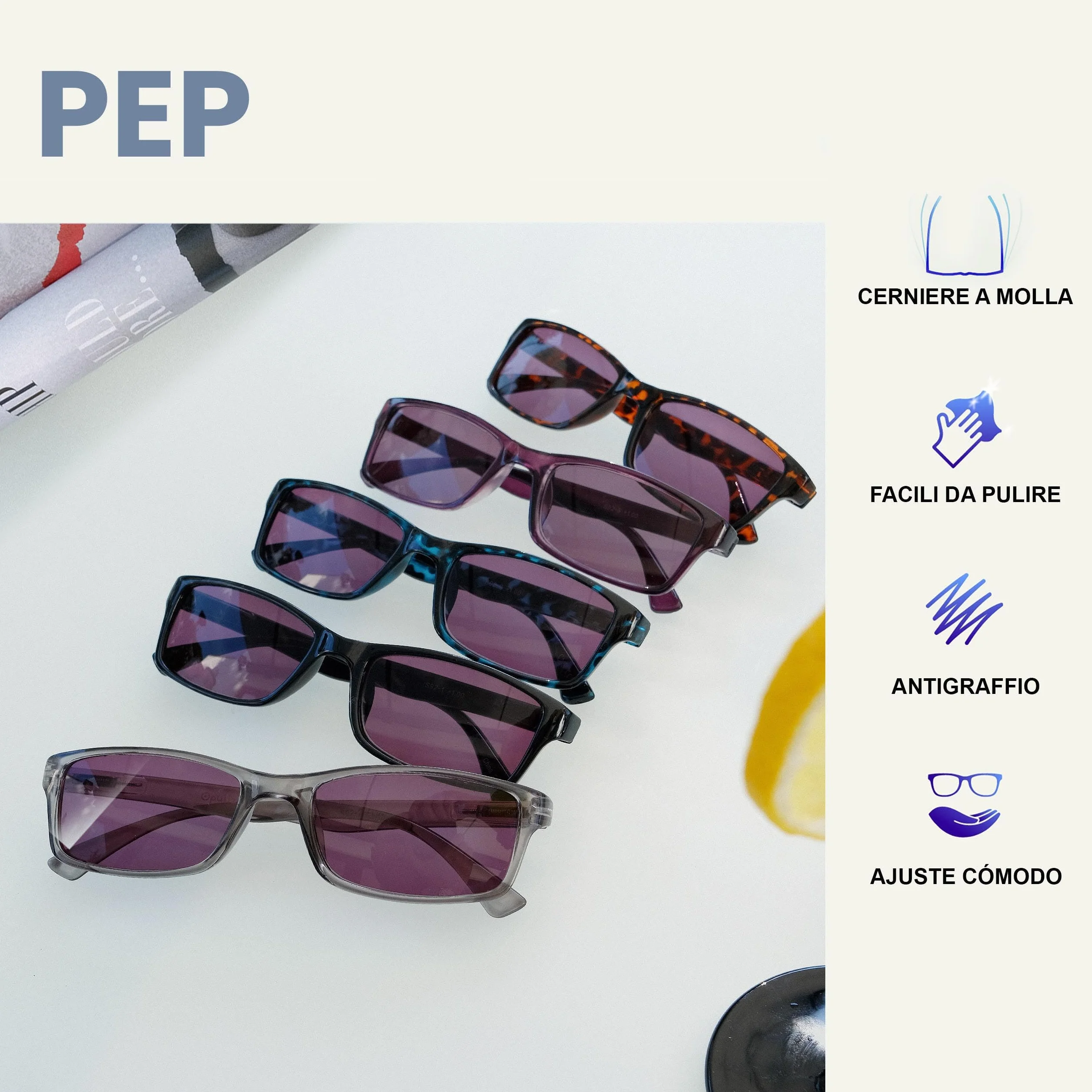 OPULIZE Nero Lettori Sole UV400 Stile Designer Uomo Donna S92-1 +1,50-50 Gr