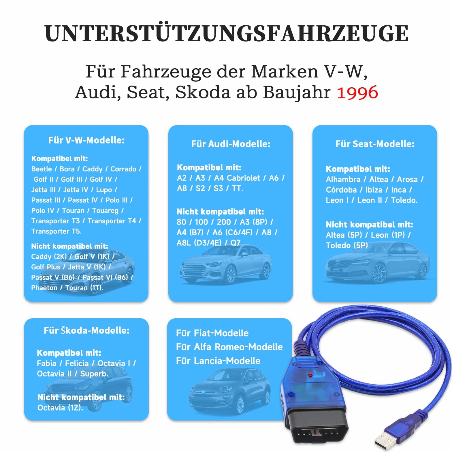 KKL 409 Cavo OBD2 Fiat ECU Scan FT232RL V AG-COM 409 FIATECUSCAN Scanner 2 in 1 interruttore a 4 vie compatibile Fiat Audi Alfa Lancia
