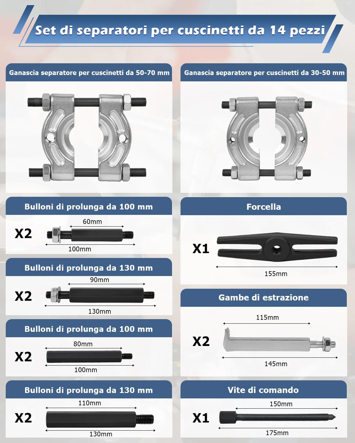 DAYUAN Set estrattori cuscinetti 14 pezzi 5 tonnellate 5 cm 7,6 cm