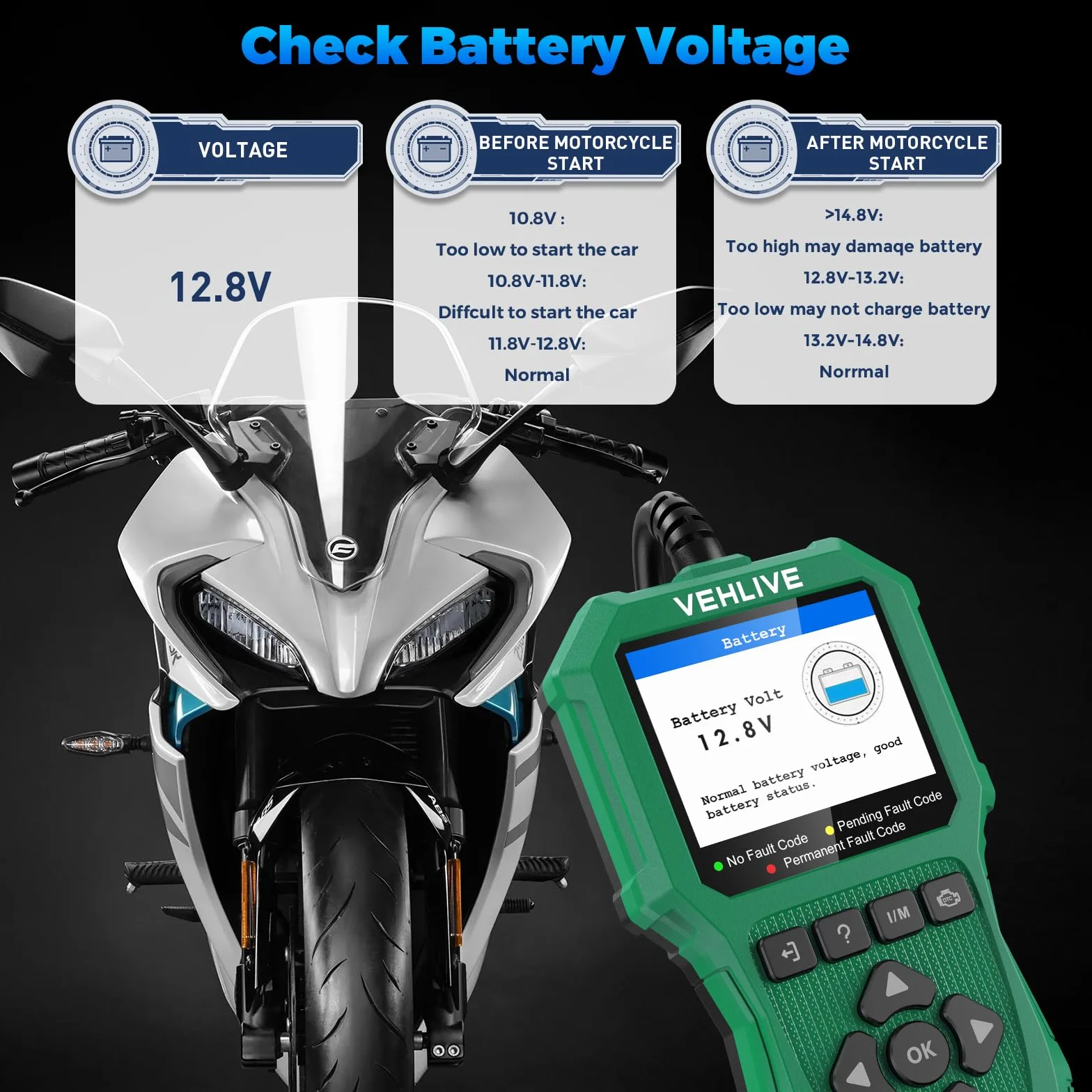 OBD2 Scanner diagnostico per moto, lettore codici errore compatibile Yamaha Honda Kawasaki
