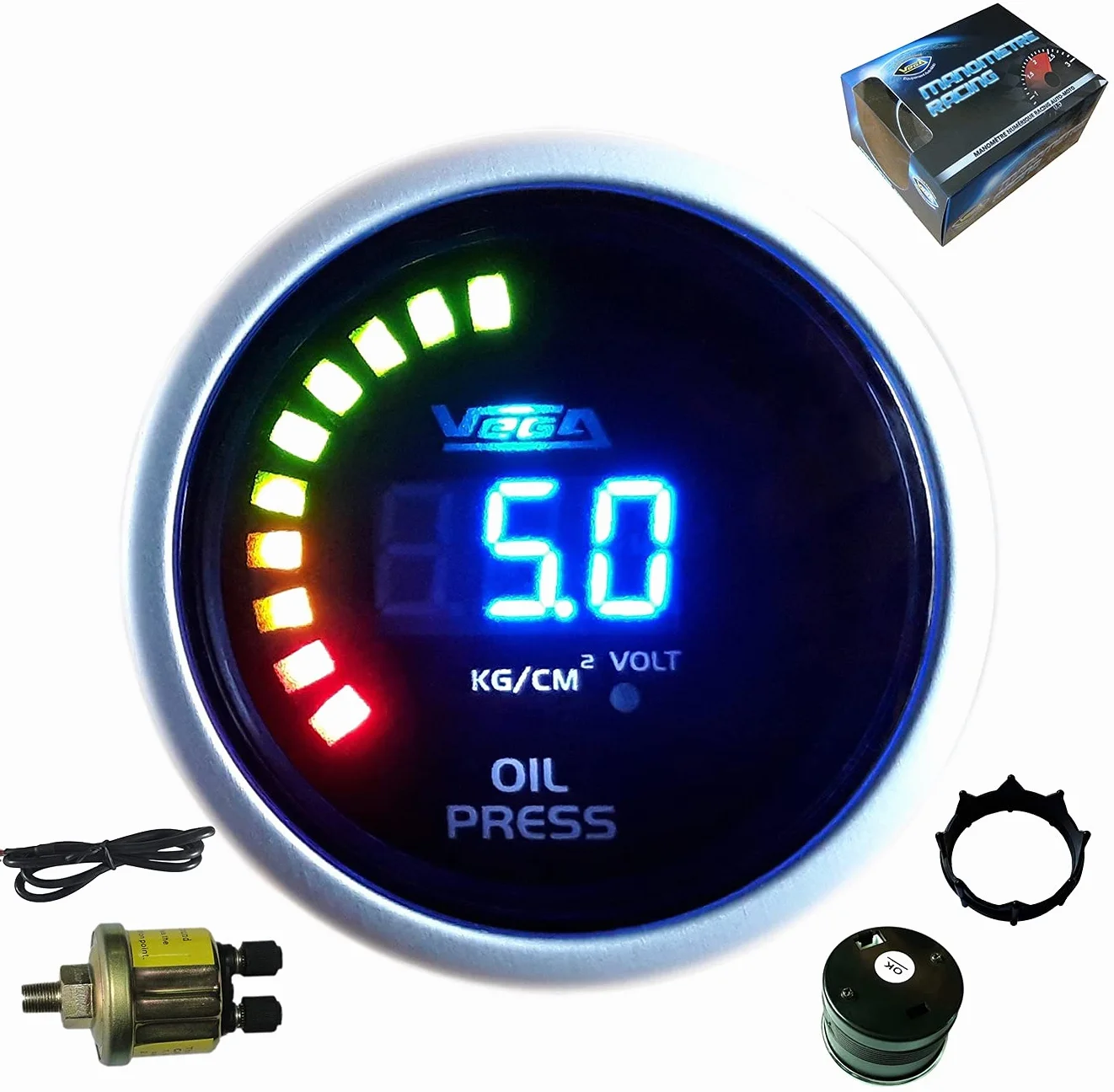 VEGA Manometro pressione olio 0-10 bar display digitale e LED 52 mm marca francese