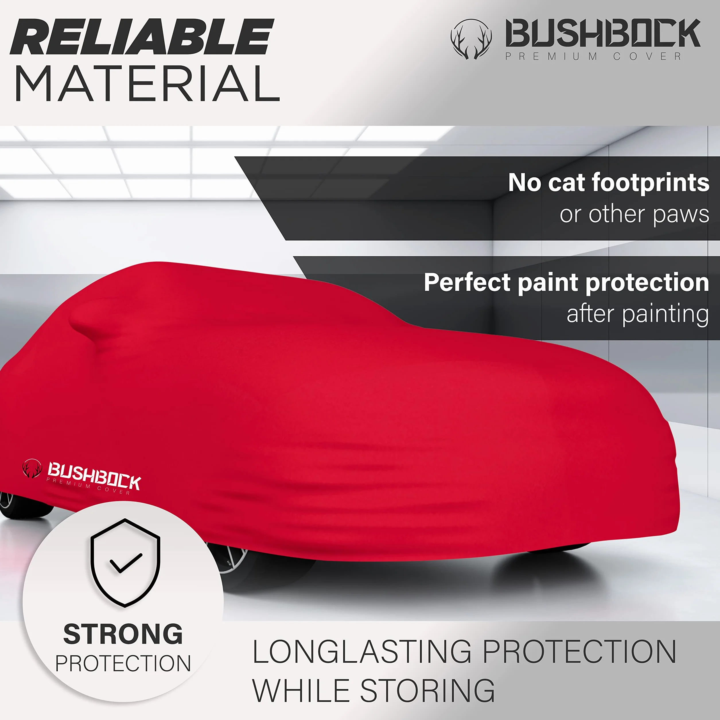 BUSHBOCK Premium Copertura per auto da interno compatibile con tutte le principali Car, Tessuto Elastico, Traspirante e Antipolvere, Morbido al Tatto (M, Rosso)