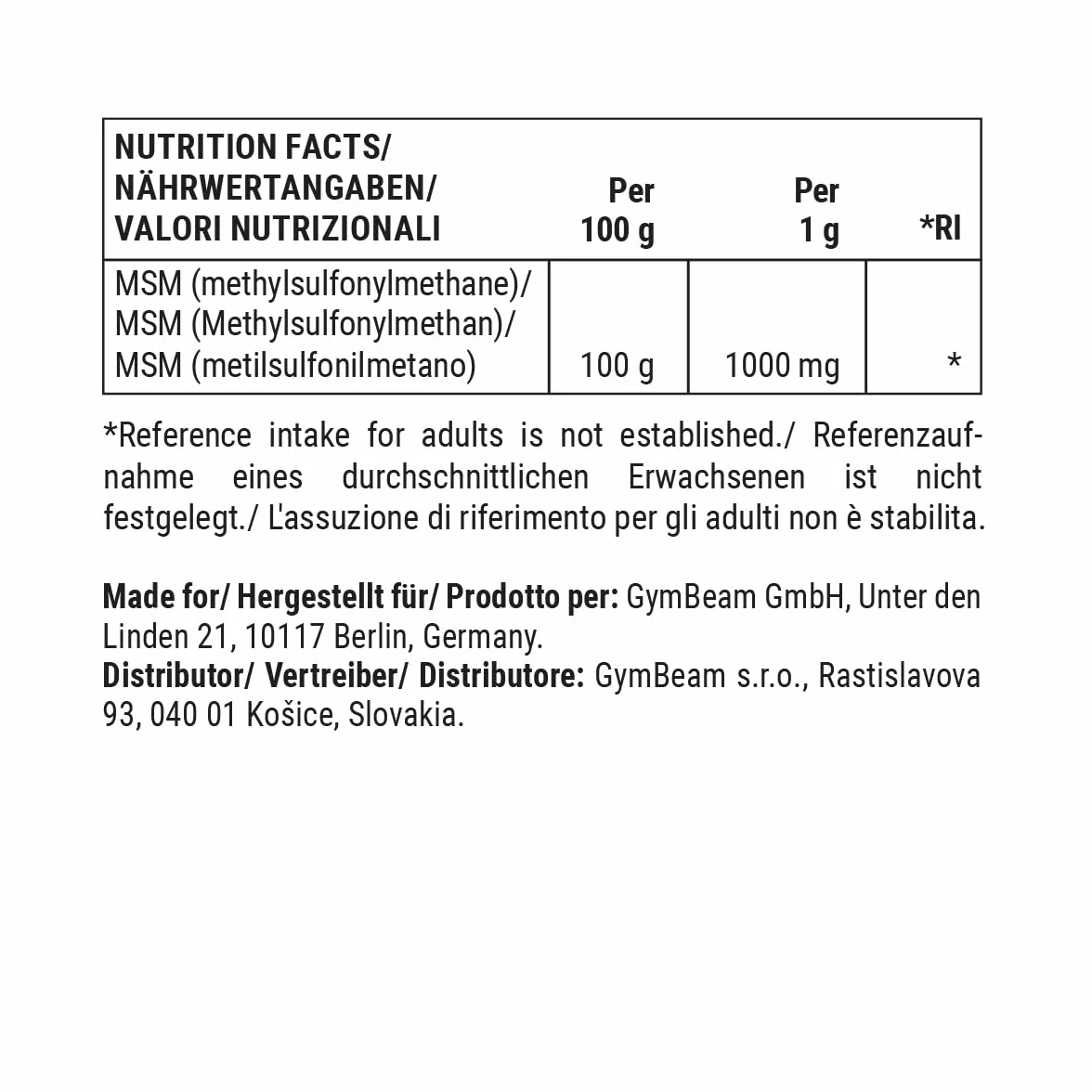 GymBeam MSM Integratore Articolare Vegano in Polvere 250 g per Salute di Articolazioni, Ossa, Tendini e Cartilagini