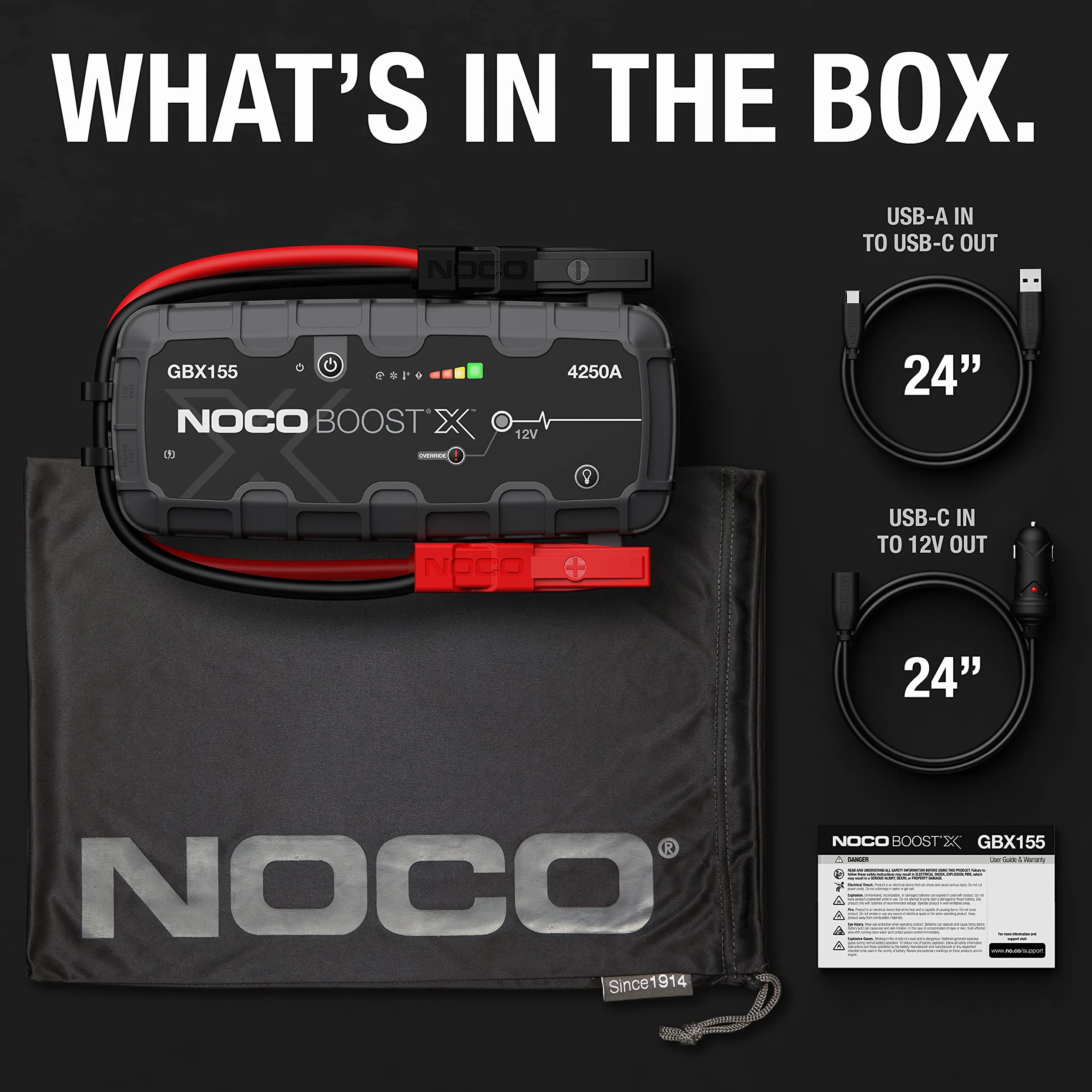 NOCO Boost X GBX155: Avviatore di Emergenza UltraSafe 4250A – Booster Batteria al Litio 12V, Caricabatteria Portatile Power Bank e Cavi Avviamento – Per Motori Benzina fino a 10L e Diesel fino a 8L