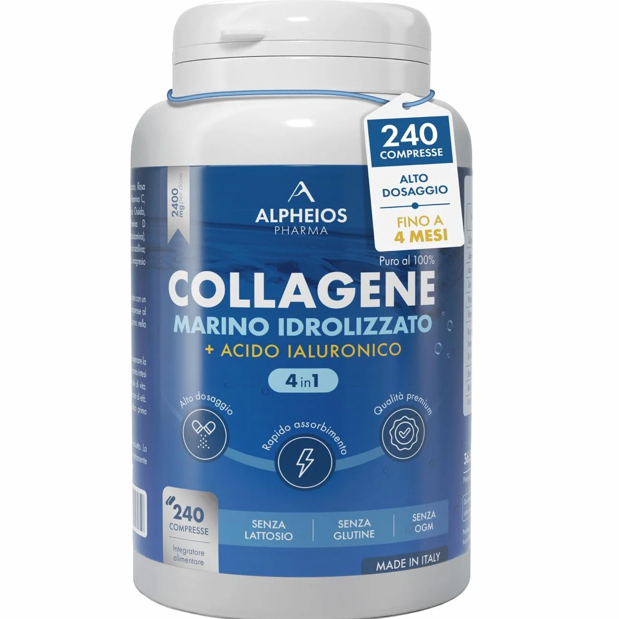 Collagene Marino con Acido Ialuronico 240 Compresse 2400mg Integratore Biotina Zinco Selenio Vitamina C Coenzima Q10