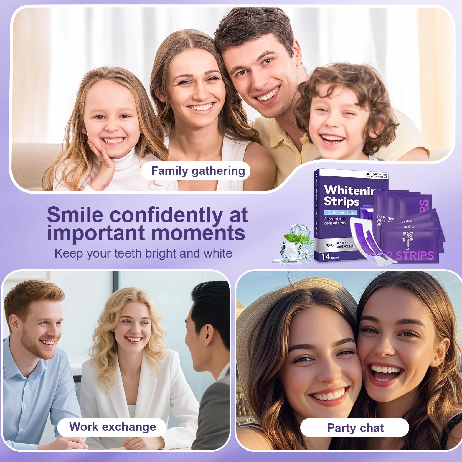 Strisce Sbiancanti Denti Viola 14pcs, Kit Sbiancamento Dentali Professionale, Effetto Rapido