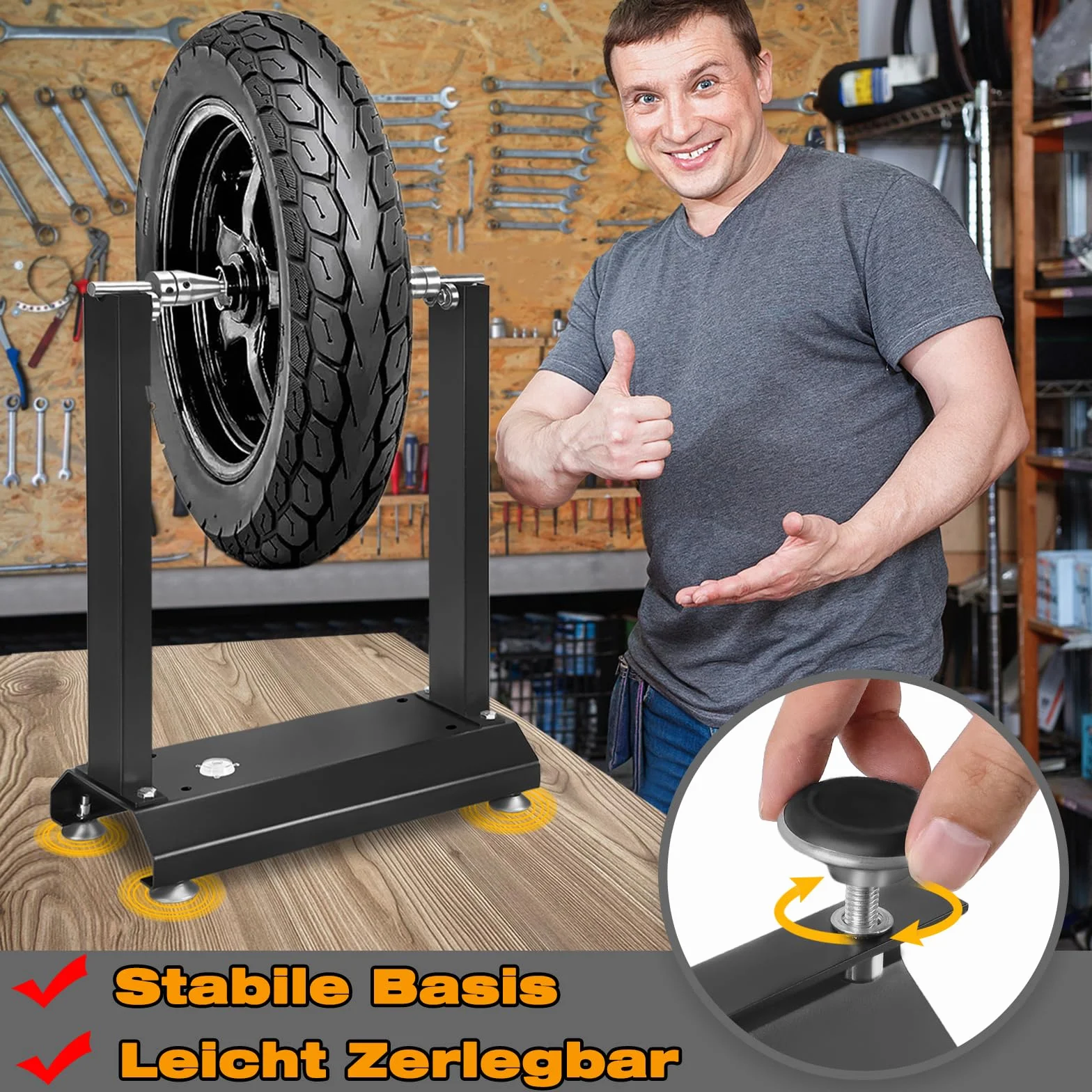 LARS360 Equilibratore per moto, con coni regolabili e livella a bolla per pneumatici da moto, 40 x 19 x 50 cm