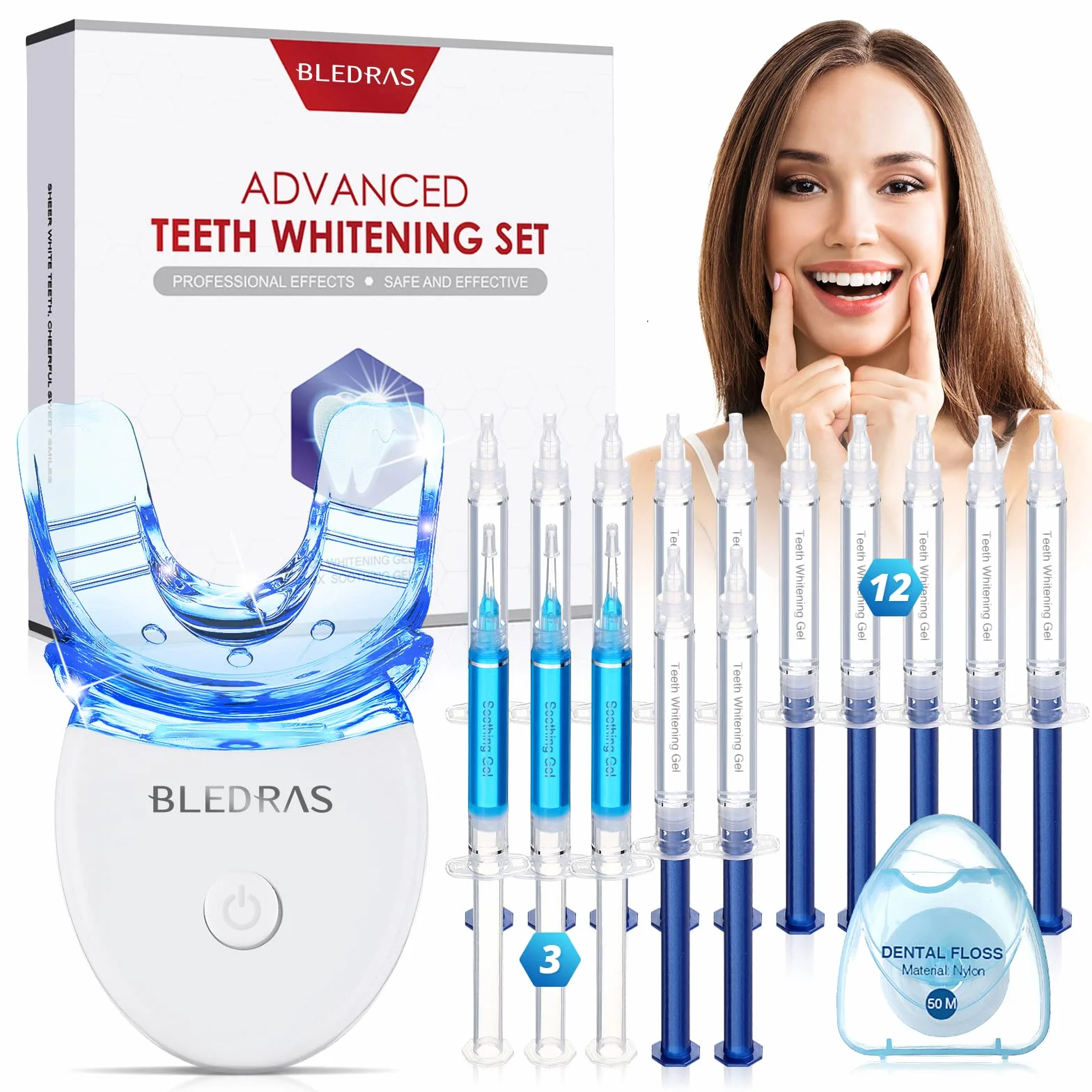 Bledras Kit Sbiancante per Denti Professionale 12 Gel 3 Lenitivi