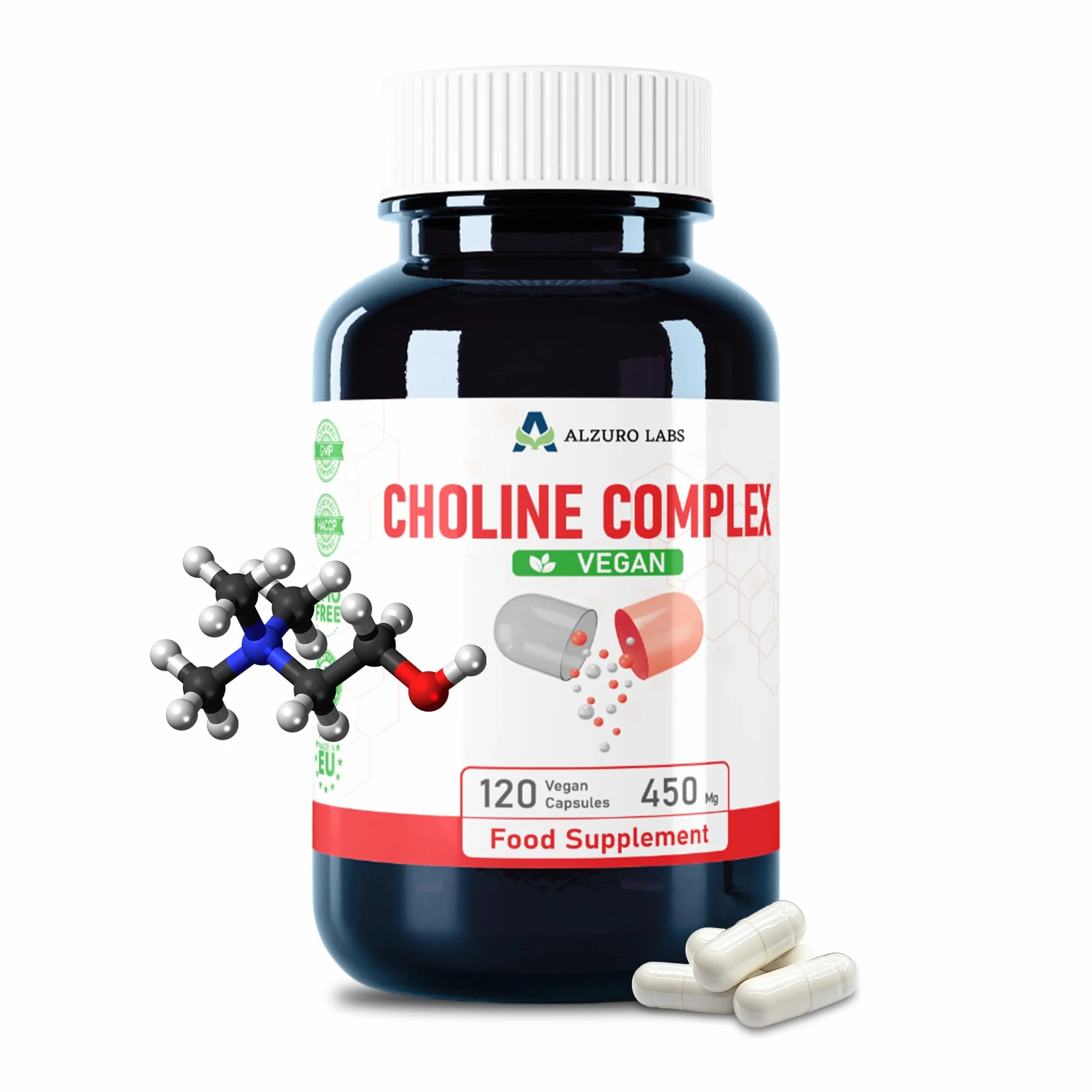 Choline Complex: Bitartrate de Choline, Citicoline & Phosphatidylsérine - 120 Gélules Véganes