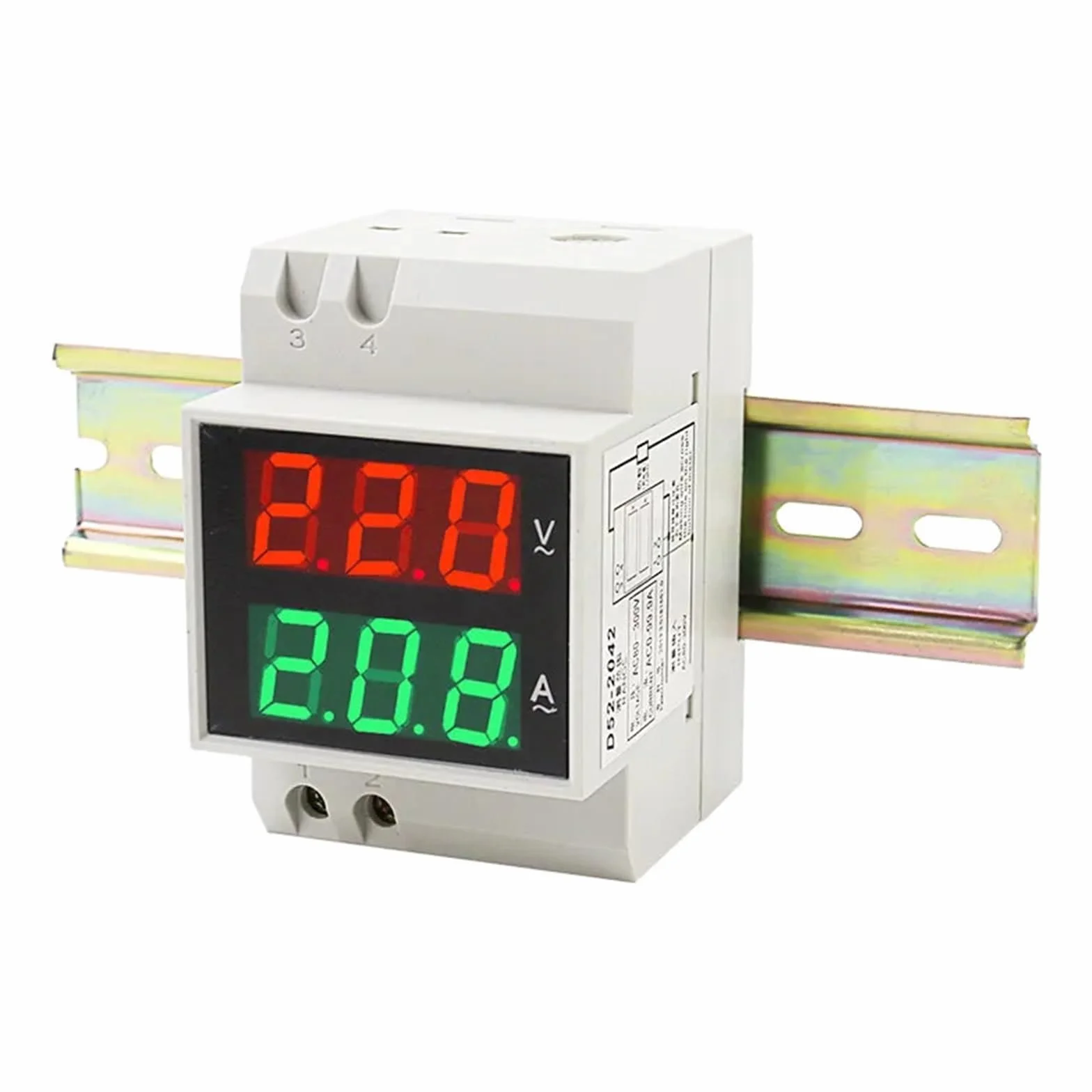 Amperometro voltmetro su guida D52-2042 220V 380V Misuratore di corrente AC digitale con display a LED Contatore elettrico(External CT,AC200-450V)