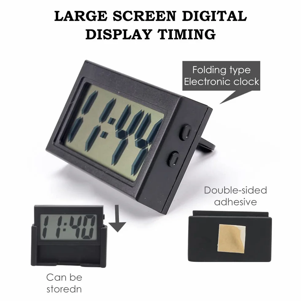 Orologio Digitale LCD da Cruscotto per Auto, Mini Orologio Auto, Nero