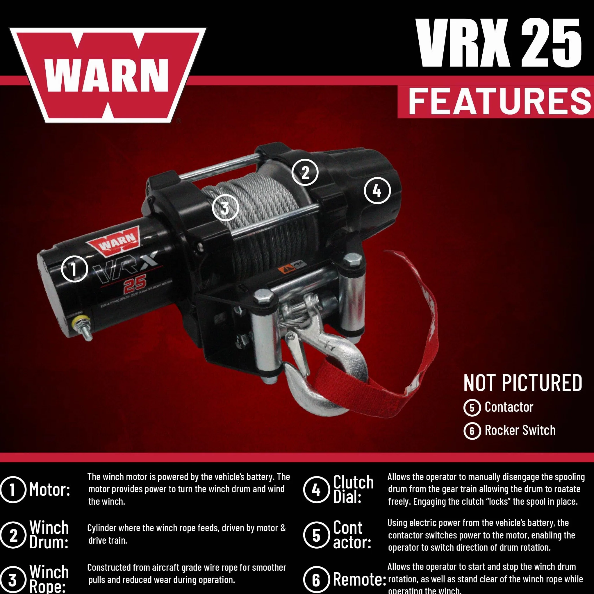 Warn Verricello VRX 25 Powersports 101025 1,25t 3/16" x 50' Cavo Acciaio