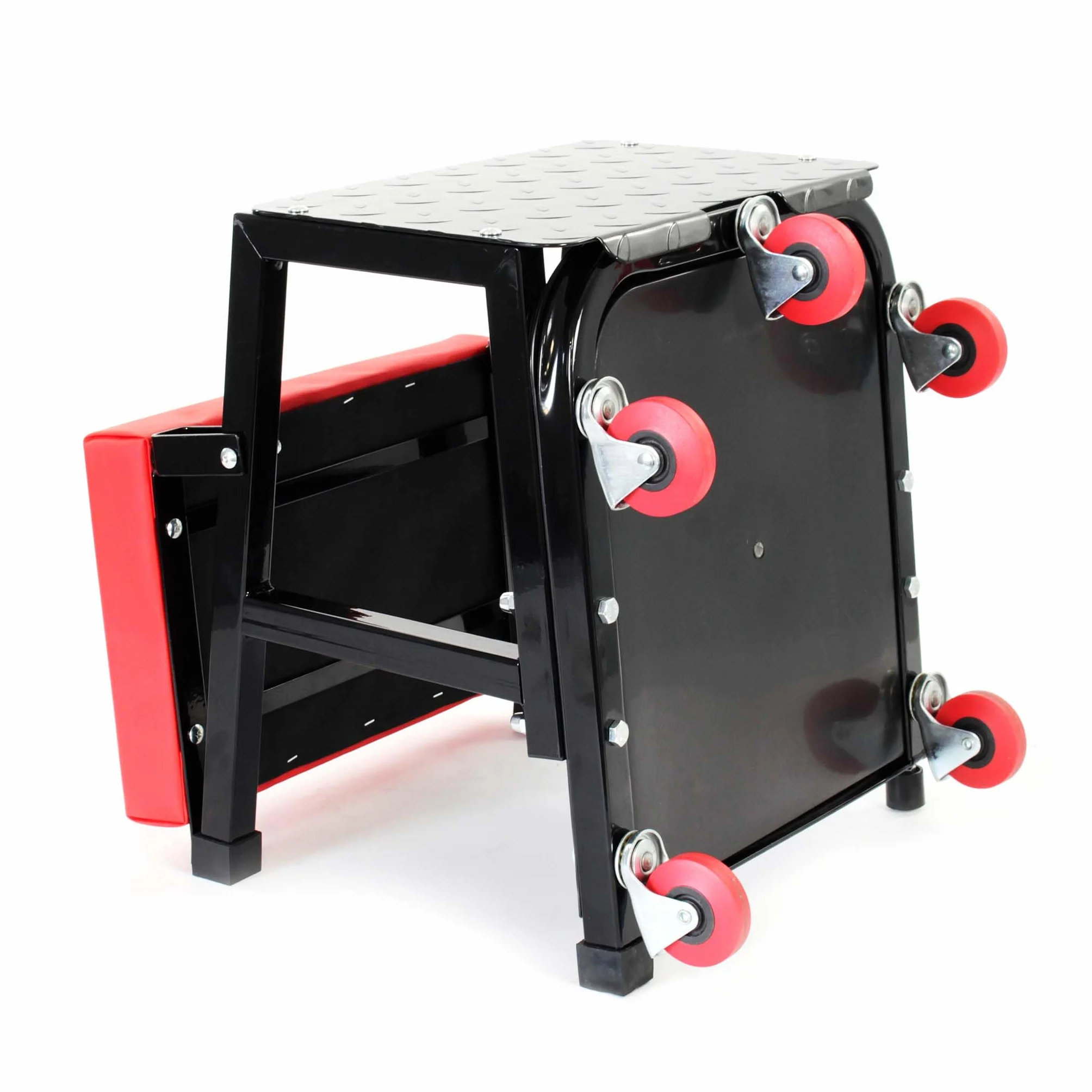 Wiltec Sgabello da Officina con Ruote 2in1 Portata 160 kg carrello e scaletta