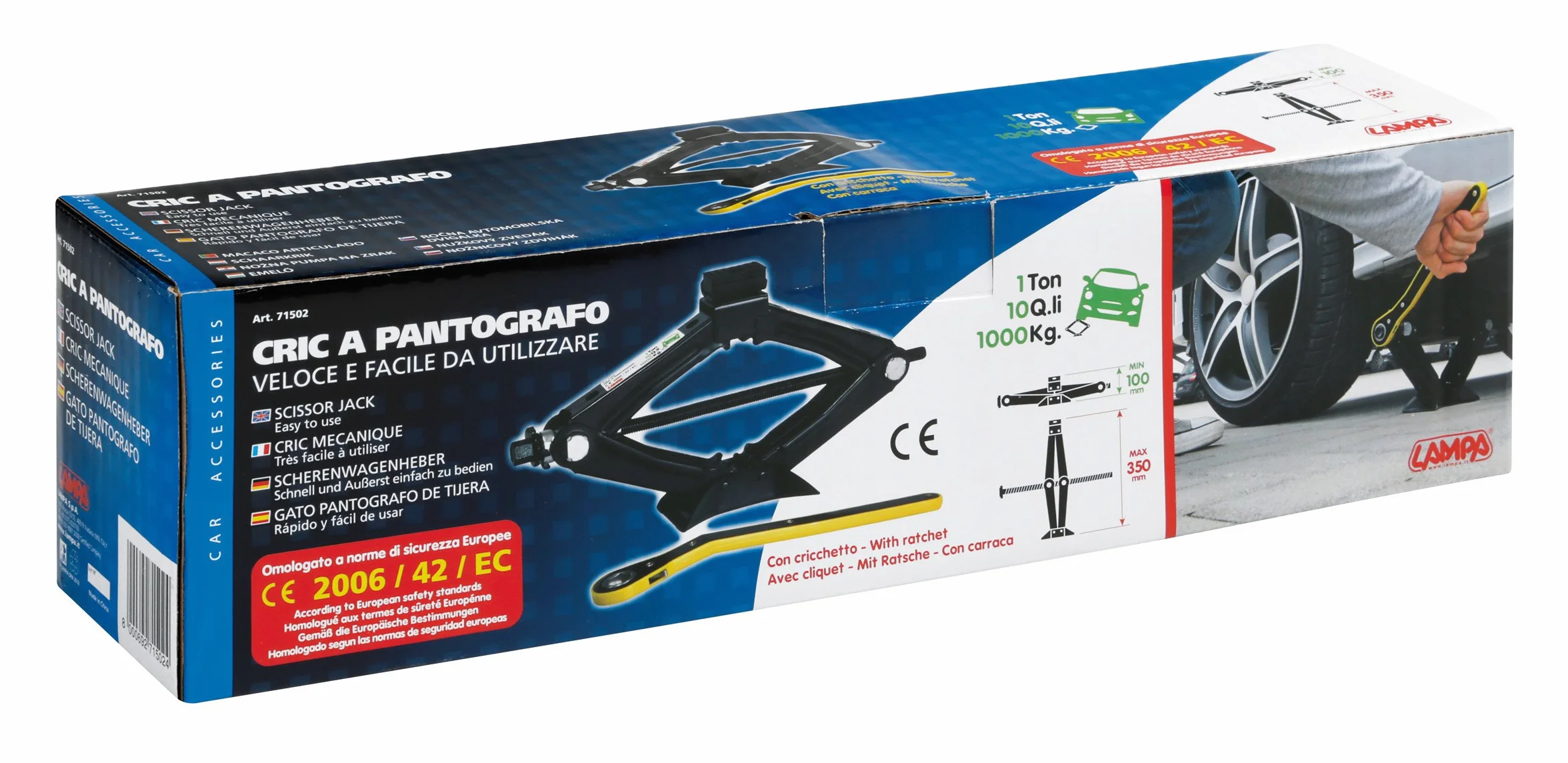 Lampa cric a pantografo con cricchetto 1000 kg