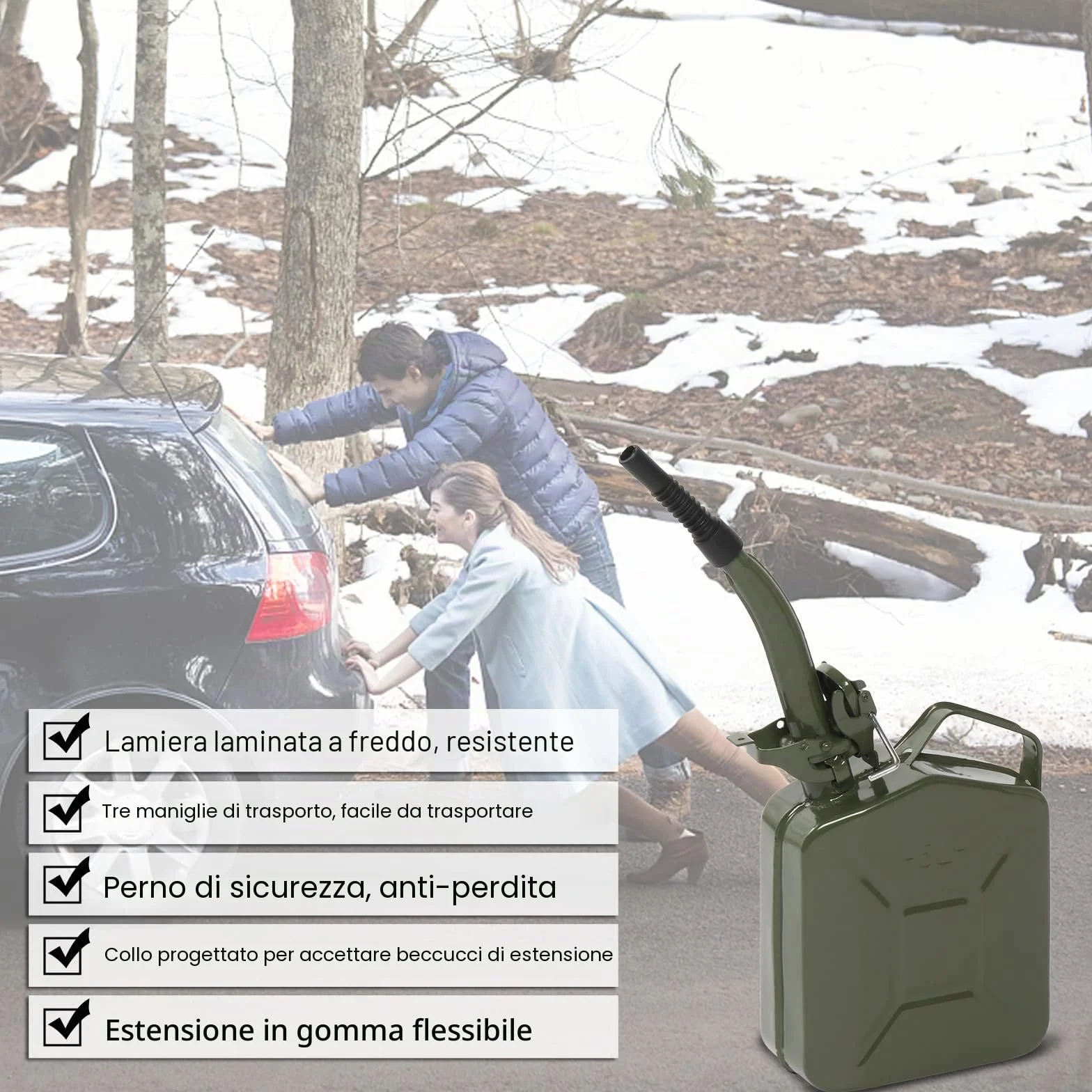 LEADZM Bidone Benzina Professionale 5 L Carburante Metallo con Beccuccio Versatore per Benzina, Diesel