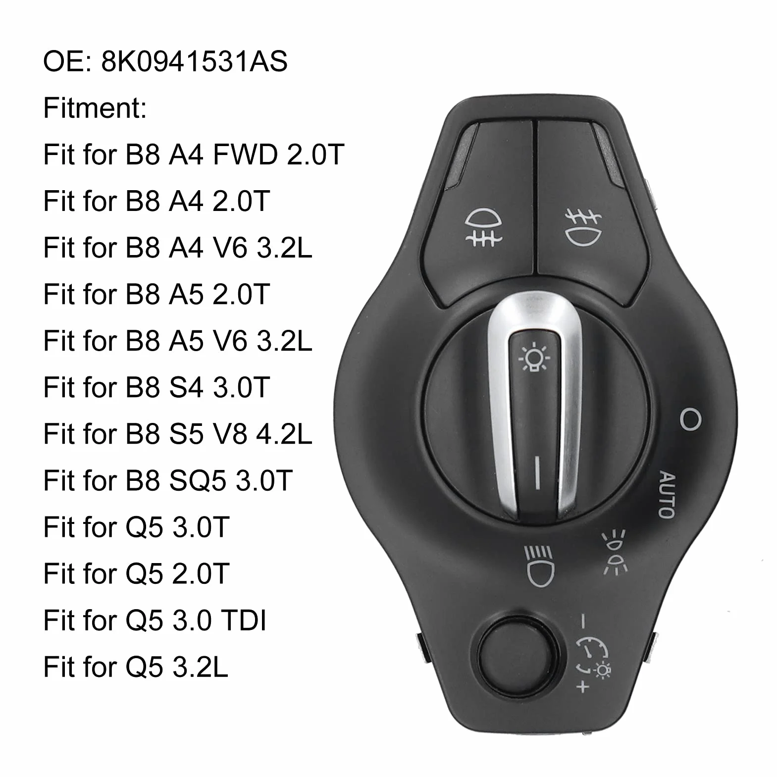 Interruttore Fari Auto Fydun 8K0941531AS Accessori di Ricambio per S4 S5 Comando Luci Alta Sensibilità