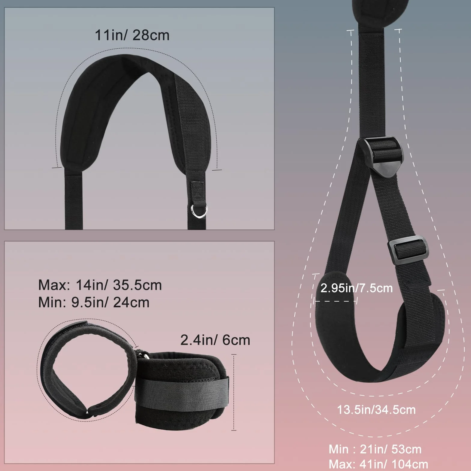BDSM Bondage Kit Giochi Erotici per Coppie con Cinghie Staccabili, Benda, Manette Nere
