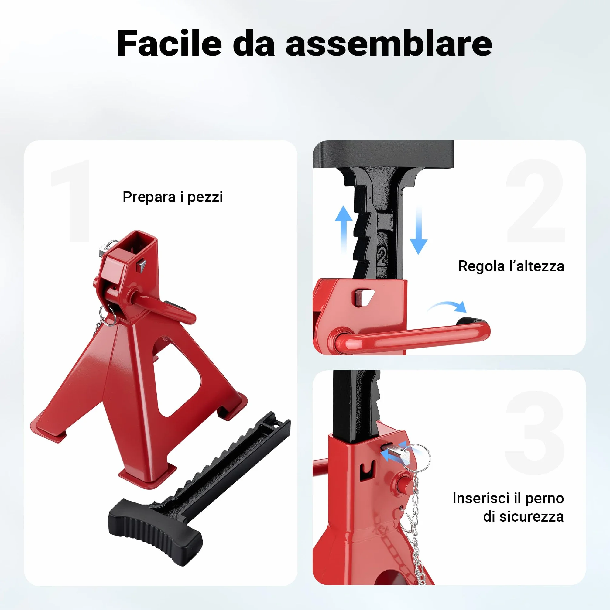 Wiltec 2 Cavalletti Auto 2 Tonnellate Altezza Sollevamento 28-42,5 cm Protezione Gomma Perno Sicurezza