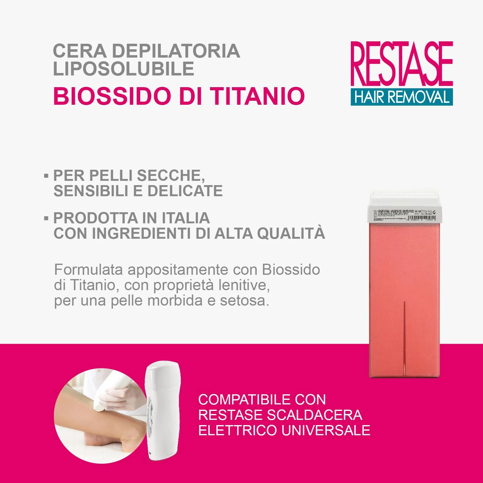 RESTASE Cera Depilatoria Liposolubile Roll On Biossido di Titanio 100 ml Made in Italy