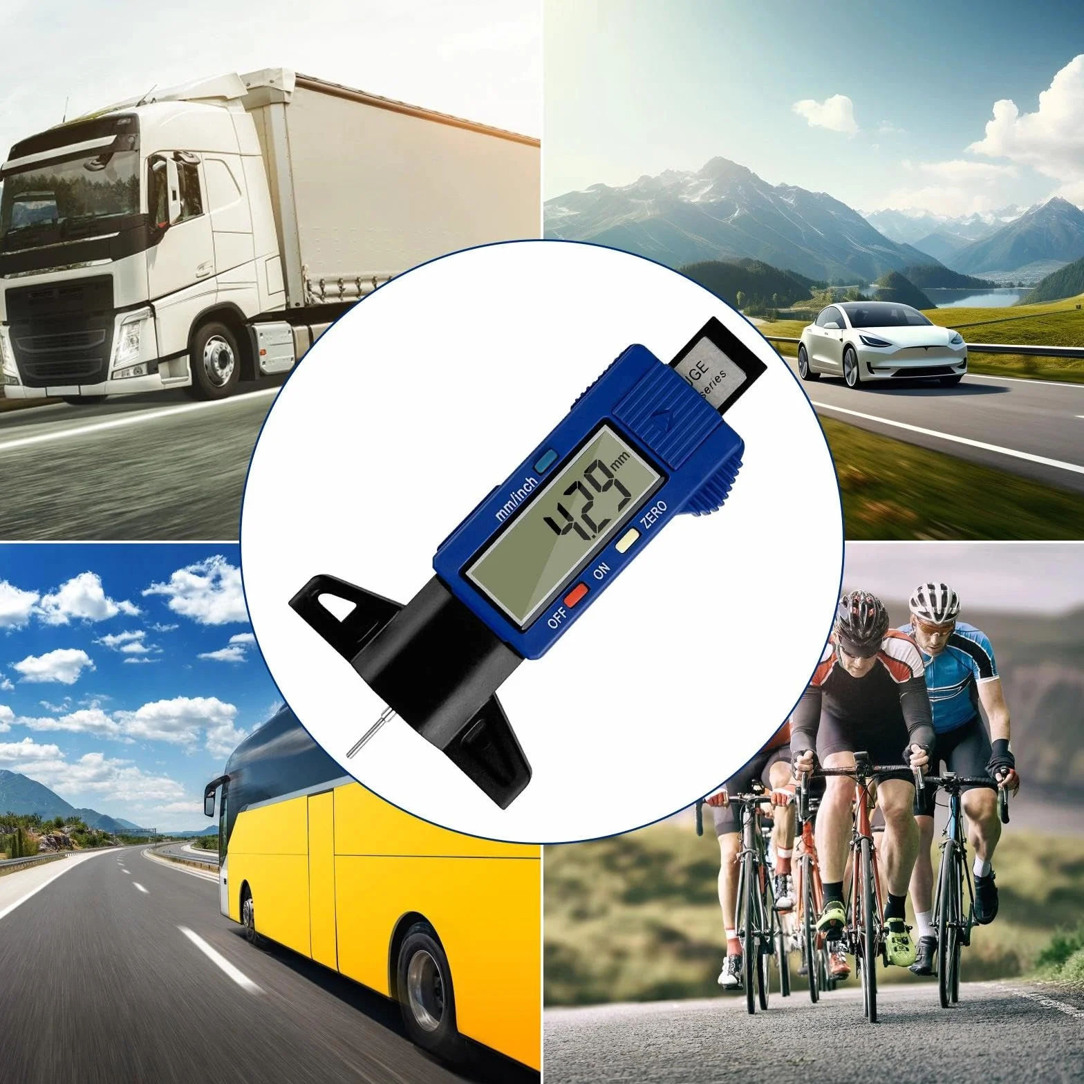 Gvolatee Misuratore Battistrada Pneumatici, Profondimetro Digitale con LCD, Strumento Misuratore Profondità per Auto, Furgoni, Camion e Moto (Blu)