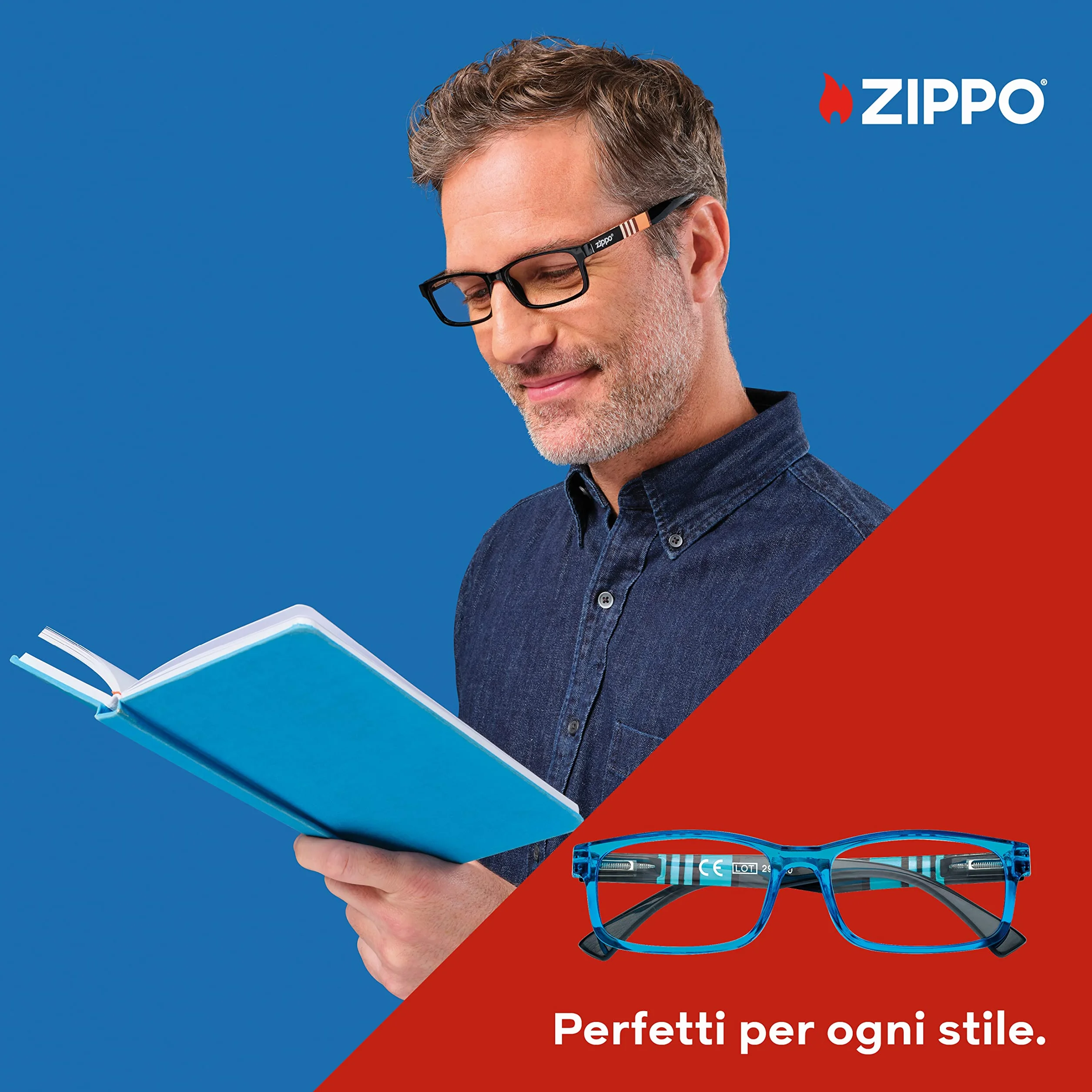 Zippo Occhiali da Lettura Montatura Morbida +1.50 Blu Aste a Righe